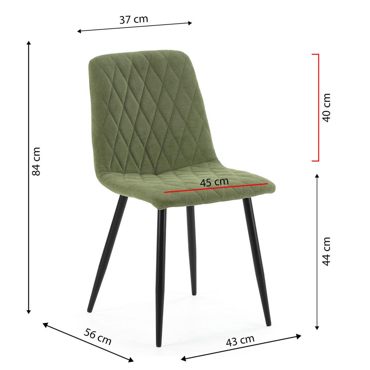 VS VENTA-STOCK Pack 4 chaises Abril recouvertes de tissu vert