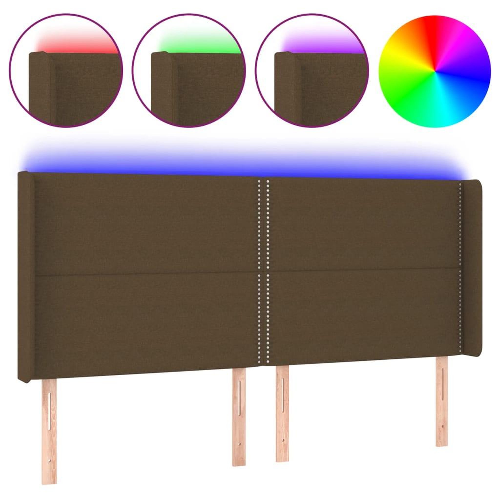 Voir la diapositive 2 : VIDAXL Tete de lit a LED Marron fonce 183x16x118/128 cm Tissu