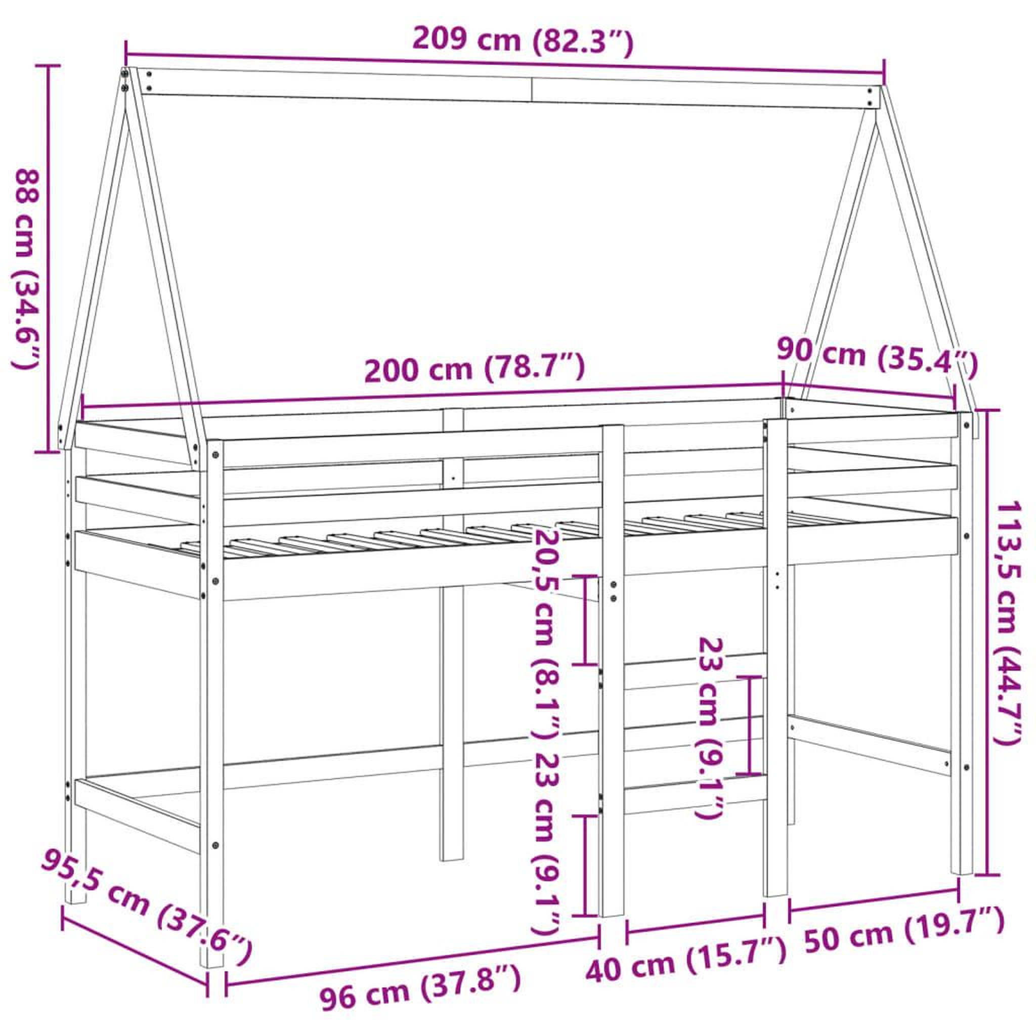 Voir la diapositive 6 : VIDAXL Lit superpose avec echelle et toit sans matelas 90x200 cm