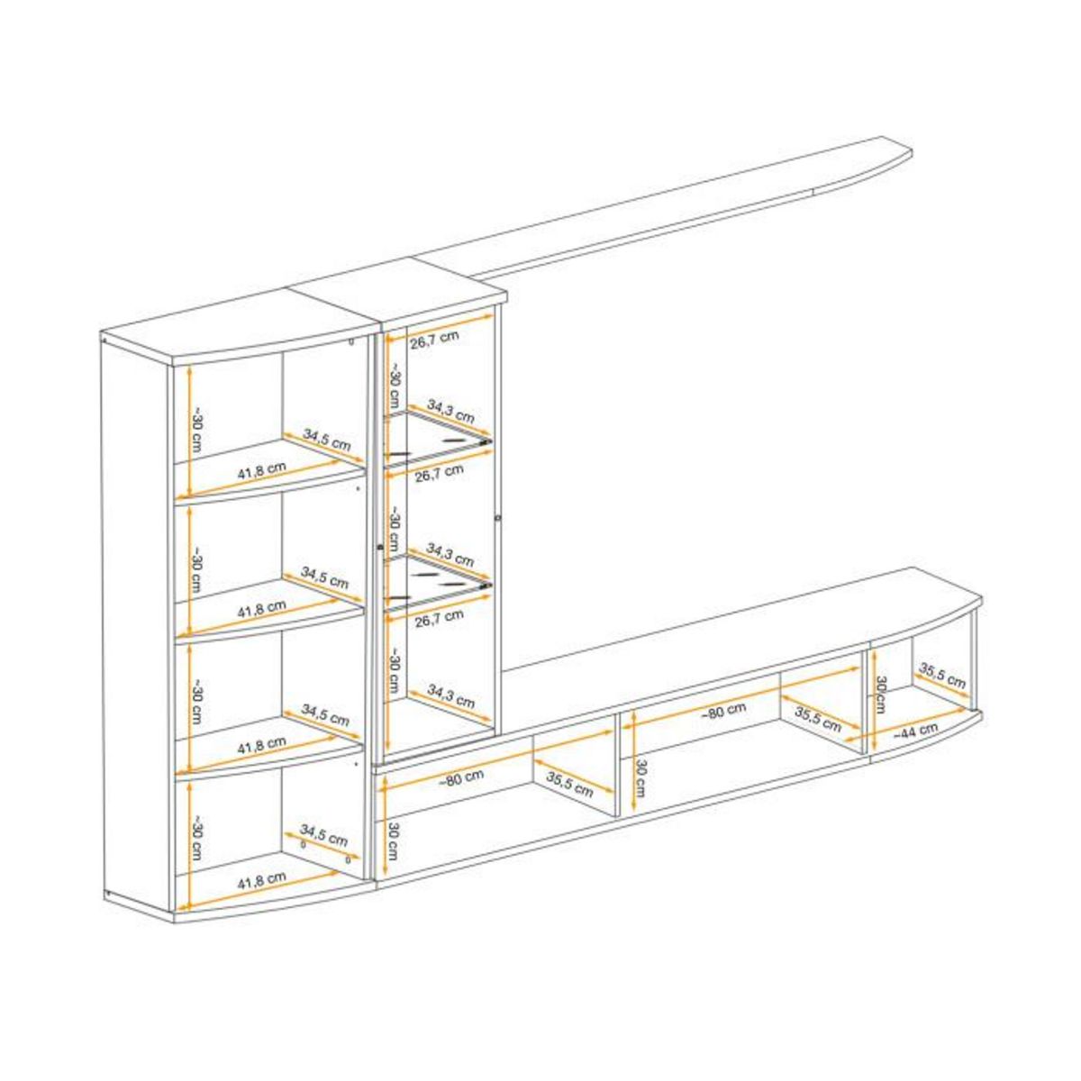 Paris Prix Ensemble Meuble TV  Dark  255cm Chêne & Noir