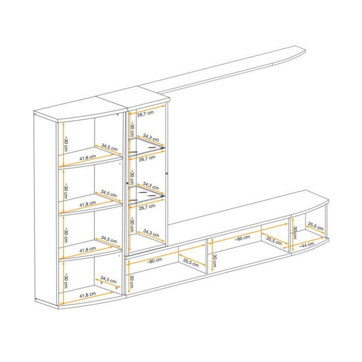 Paris Prix Ensemble Meuble TV  Dark  255cm Chêne & Noir