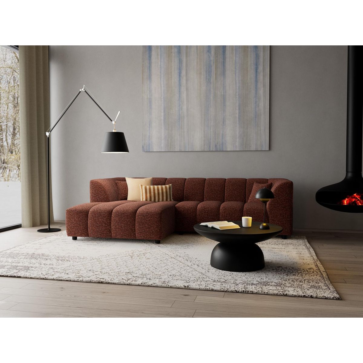 LISA DESIGN Curtis - canapé d'angle gauche 4 places avec accoudoir en tissu texturé