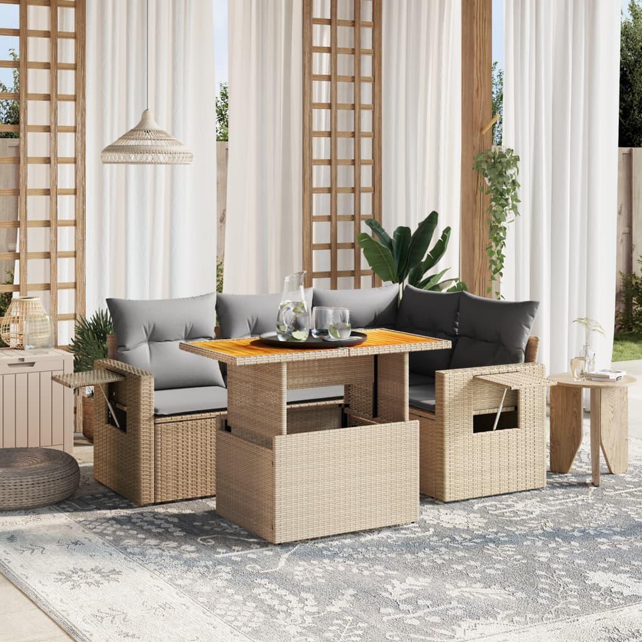 VIDAXL Salon de jardin avec coussins 5 pcs beige resine tressee