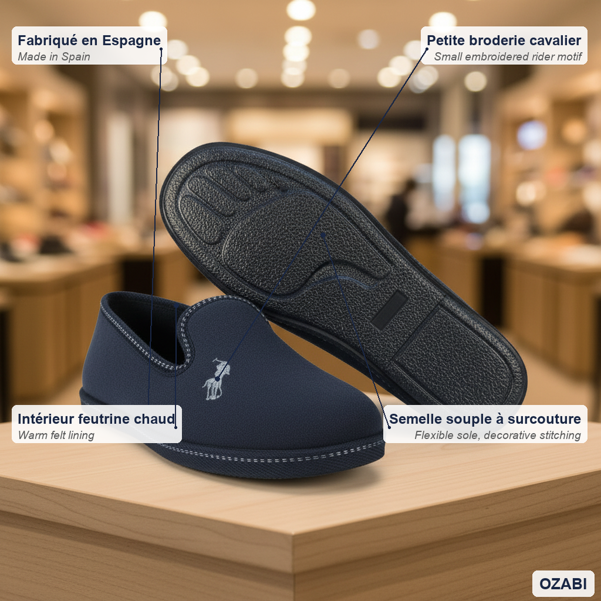 Voir la diapositive 5 : OZABI Ozabi pantoufles charentaises homme fabriquées en espagne broderie fantaisie