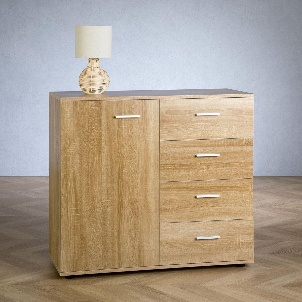 IDIMEX Buffet CHICAGO avec 4 tiroirs et 1 porte, en mélaminé