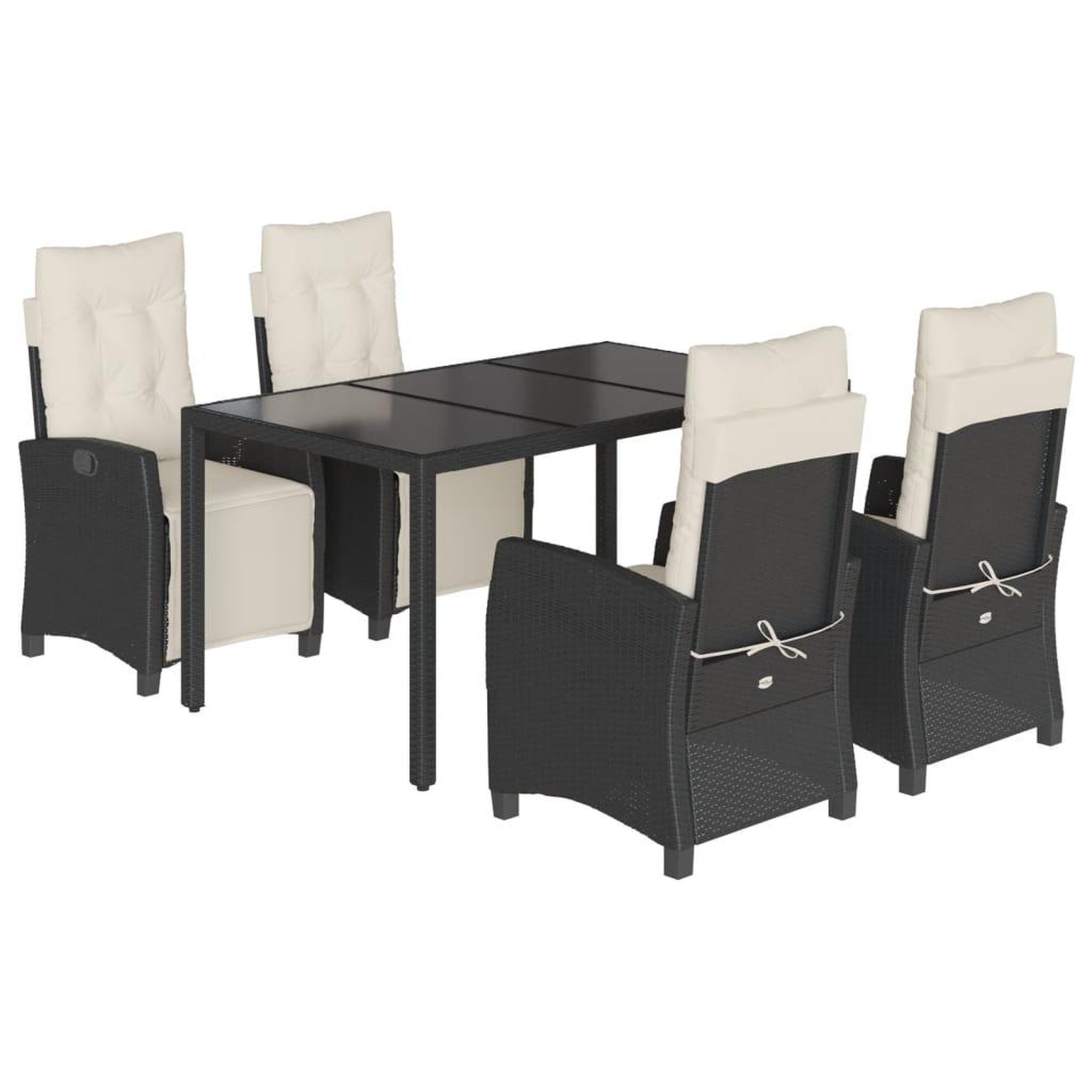 Voir la diapositive 2 : VIDAXL Ensemble a manger de jardin coussins 5pcs Noir Resine tressee