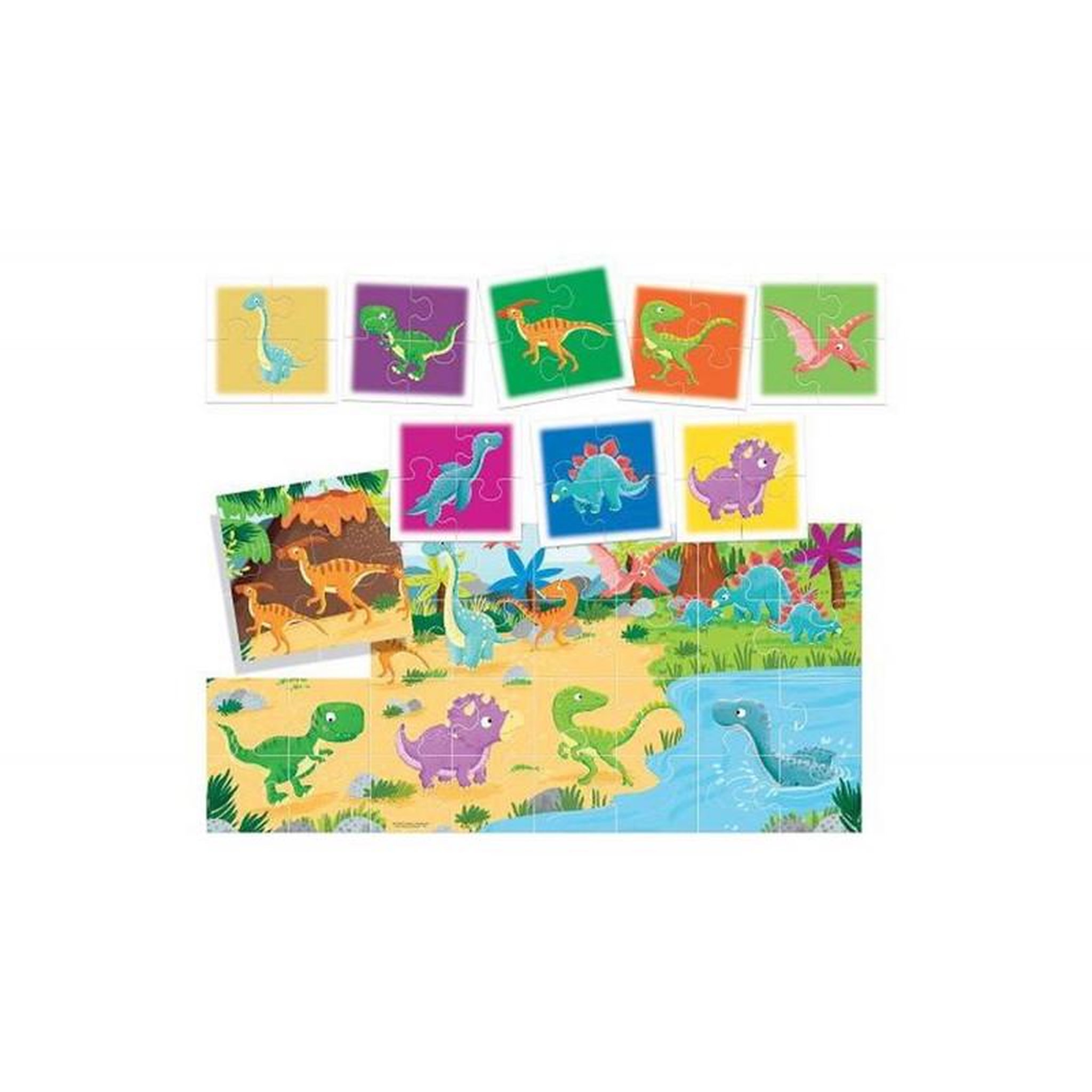 Voir la diapositive 3 : HEADU Puzzle recto verso 8+1 Dinosaures
