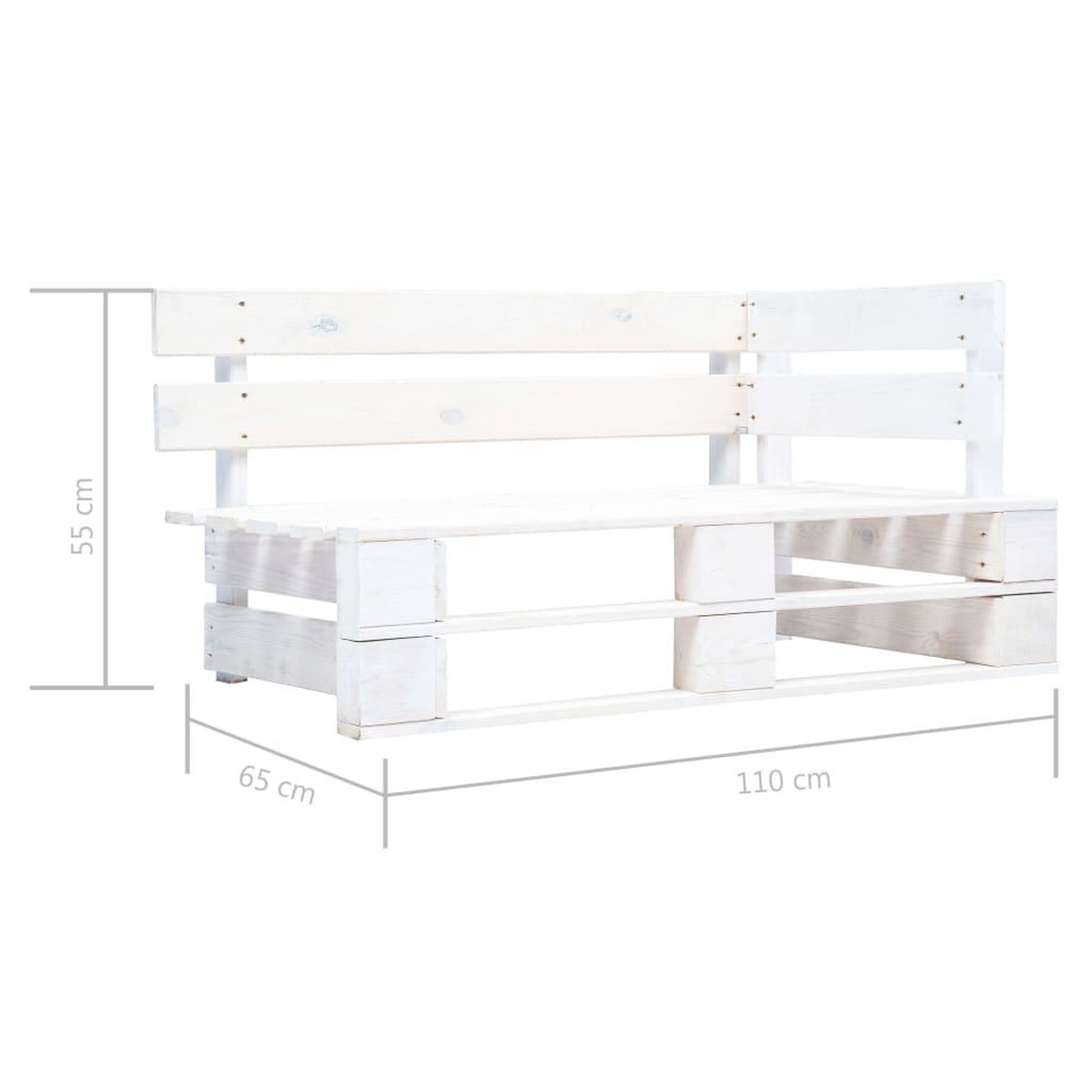 Voir la diapositive 6 : VIDAXL Canape palette 2 places avec coussins pin impregne de blanc