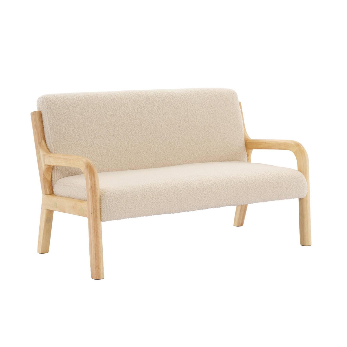 SWEEEK Banquette scandinave enfant en bois et tissu bouclette beige 2 places