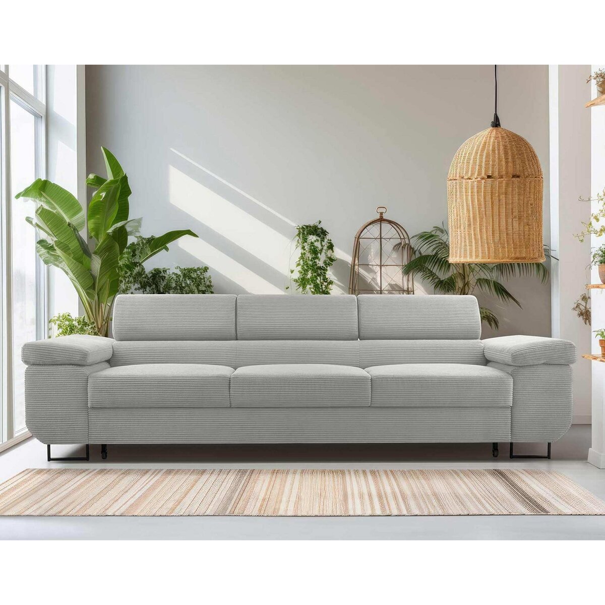 BEST MOBILIER Pablo - canapé 3 places - convertible avec têtières réglables - en velours côtelé