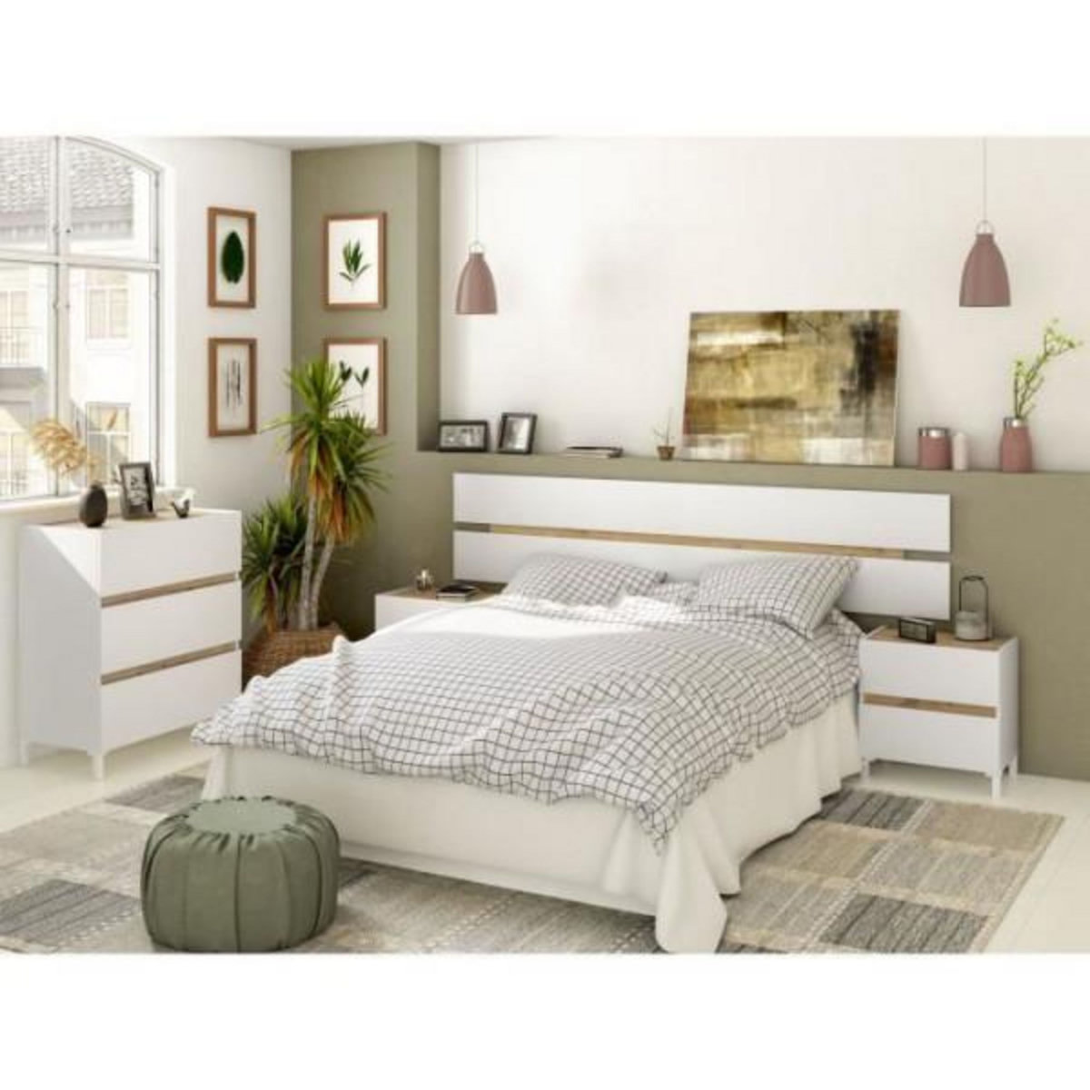 MARKET24 Commode 3 tiroirs - Décor chene et blanc - Finition satinée - L79 x P41 x H90 cm - TEMPUS