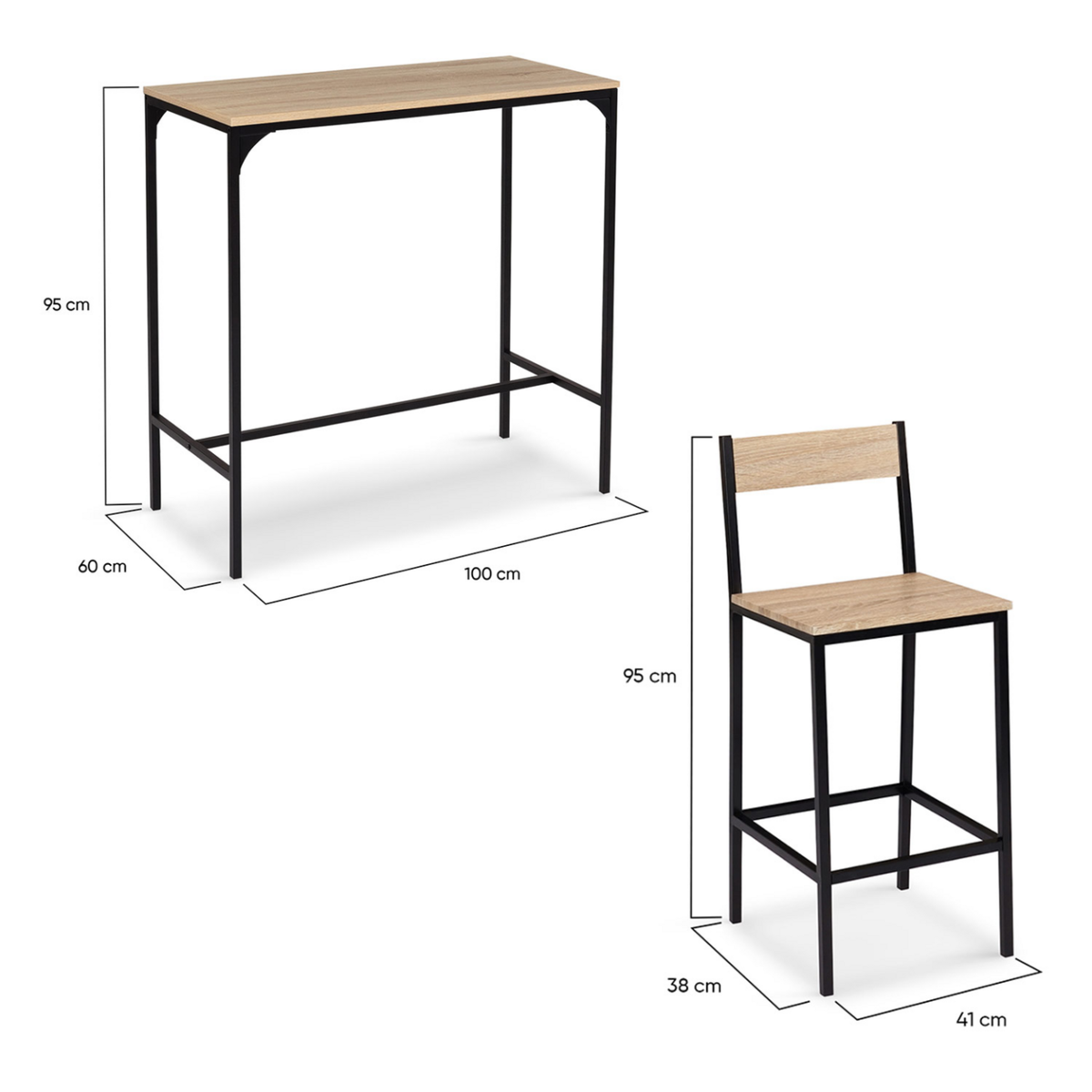 ID MARKET Ensemble table haute de bar DETROIT 100 cm et 4 chaises de bar design industriel