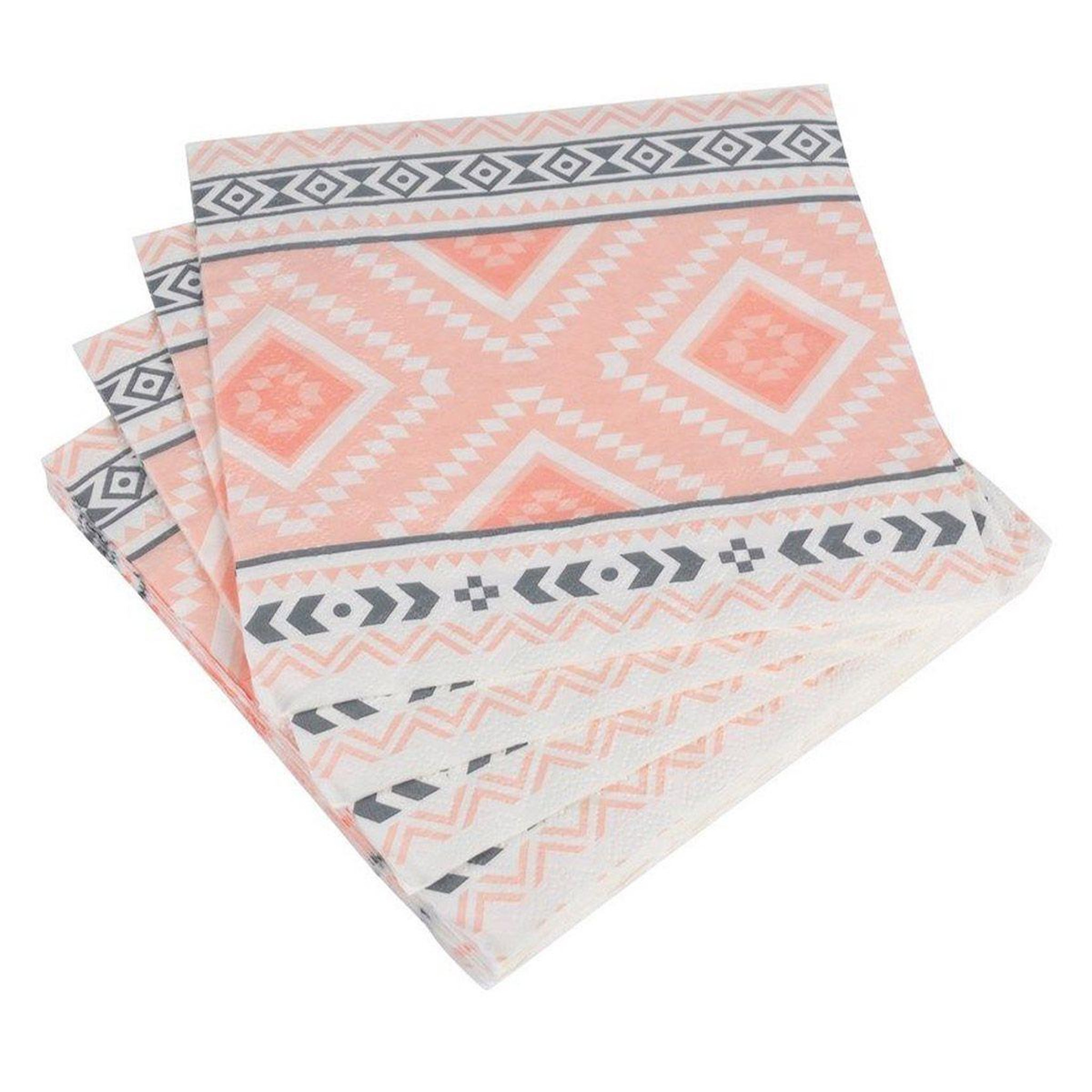 HOMEA Lot de 20 serviettes en papier  ethnic  33x33cm rose