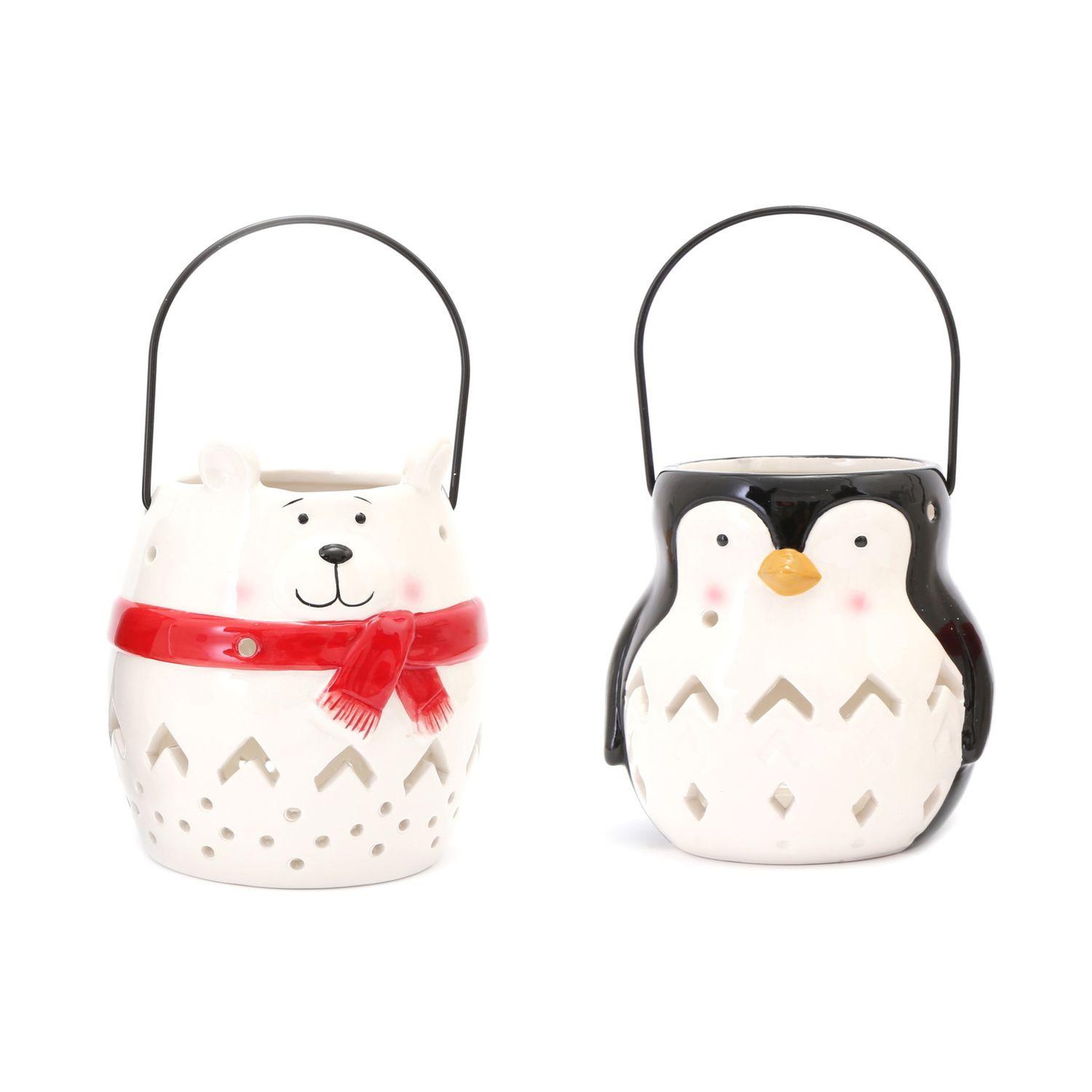 TOILINUX Lot de 2 décoration de noël lanterne xmas - ours et pingouin