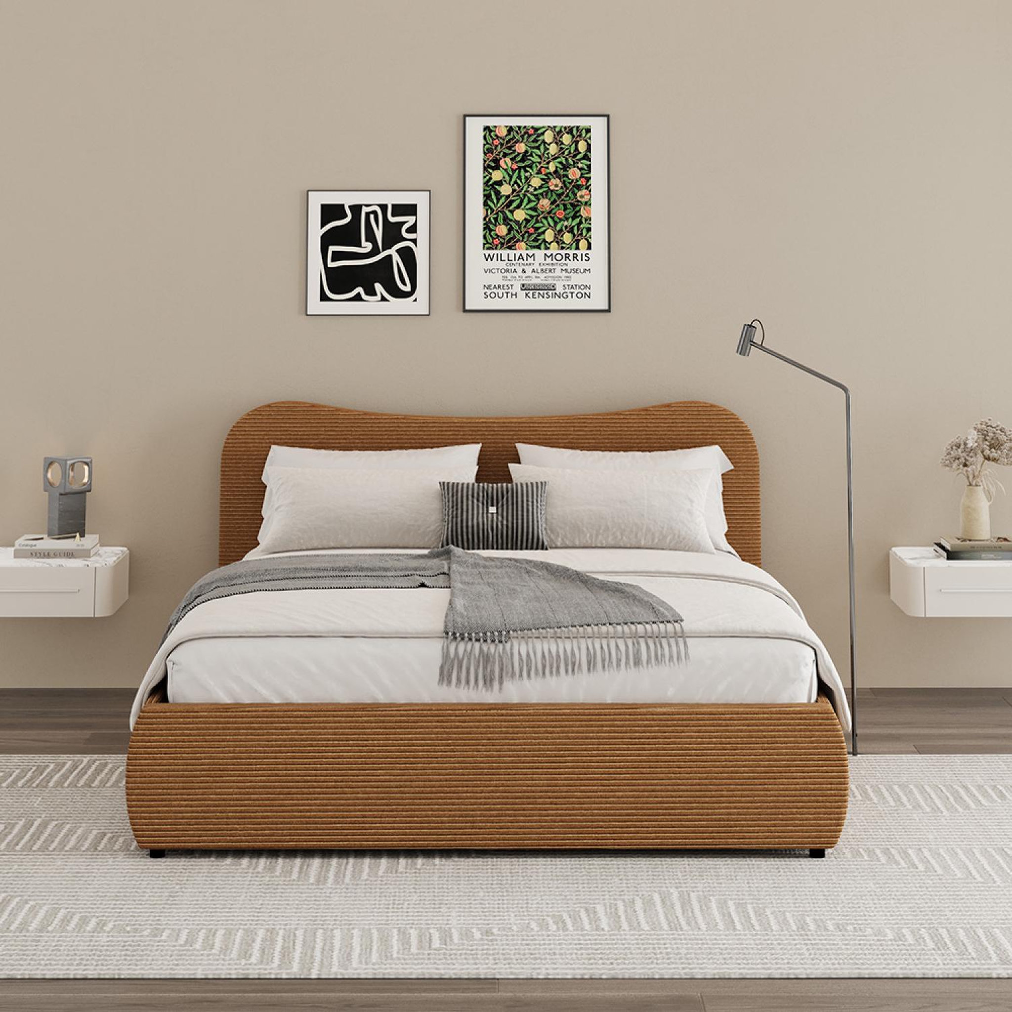 Voir la diapositive 6 : CONCEPT USINE Lit coffre 160x200cm design arrondi velours côtelé marron plano
