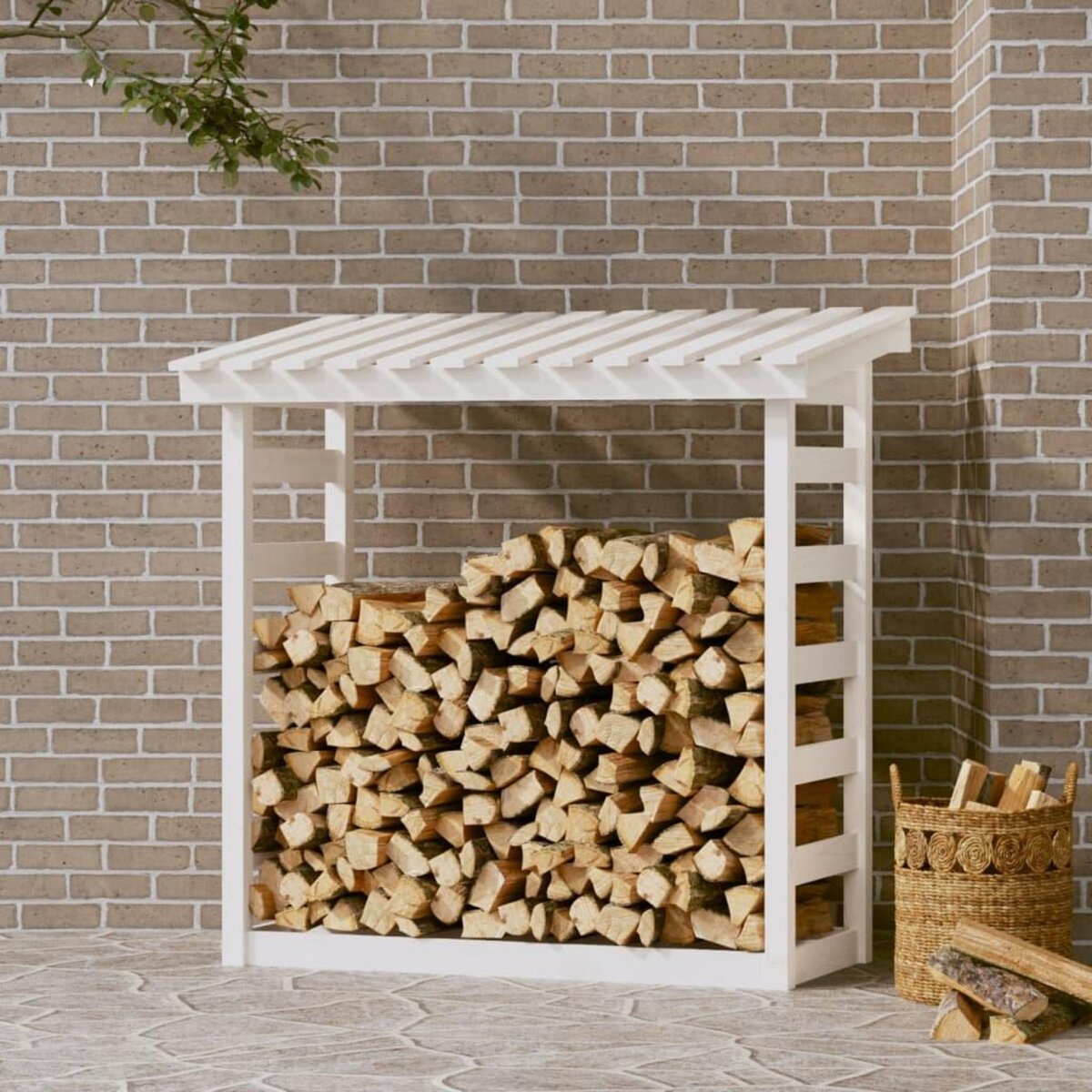 VIDAXL Support pour bois de chauffage Blanc 108x64,5x110cm Bois de pin