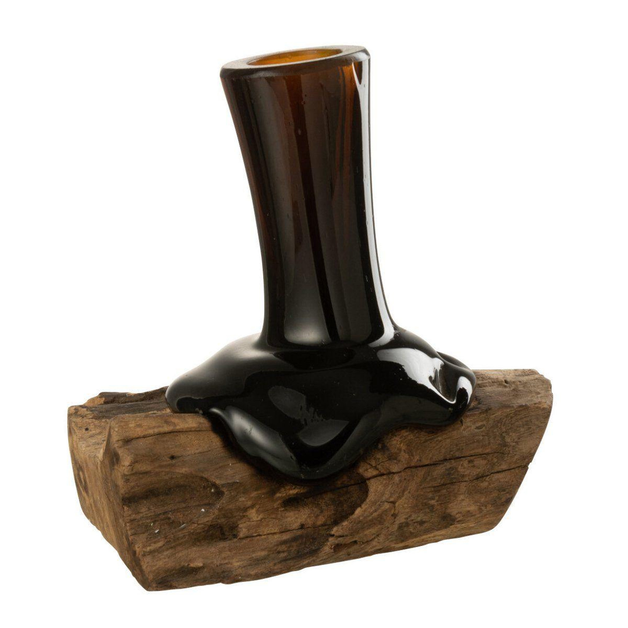 J-LINE Vase haut sur pied  gamal  19cm marron