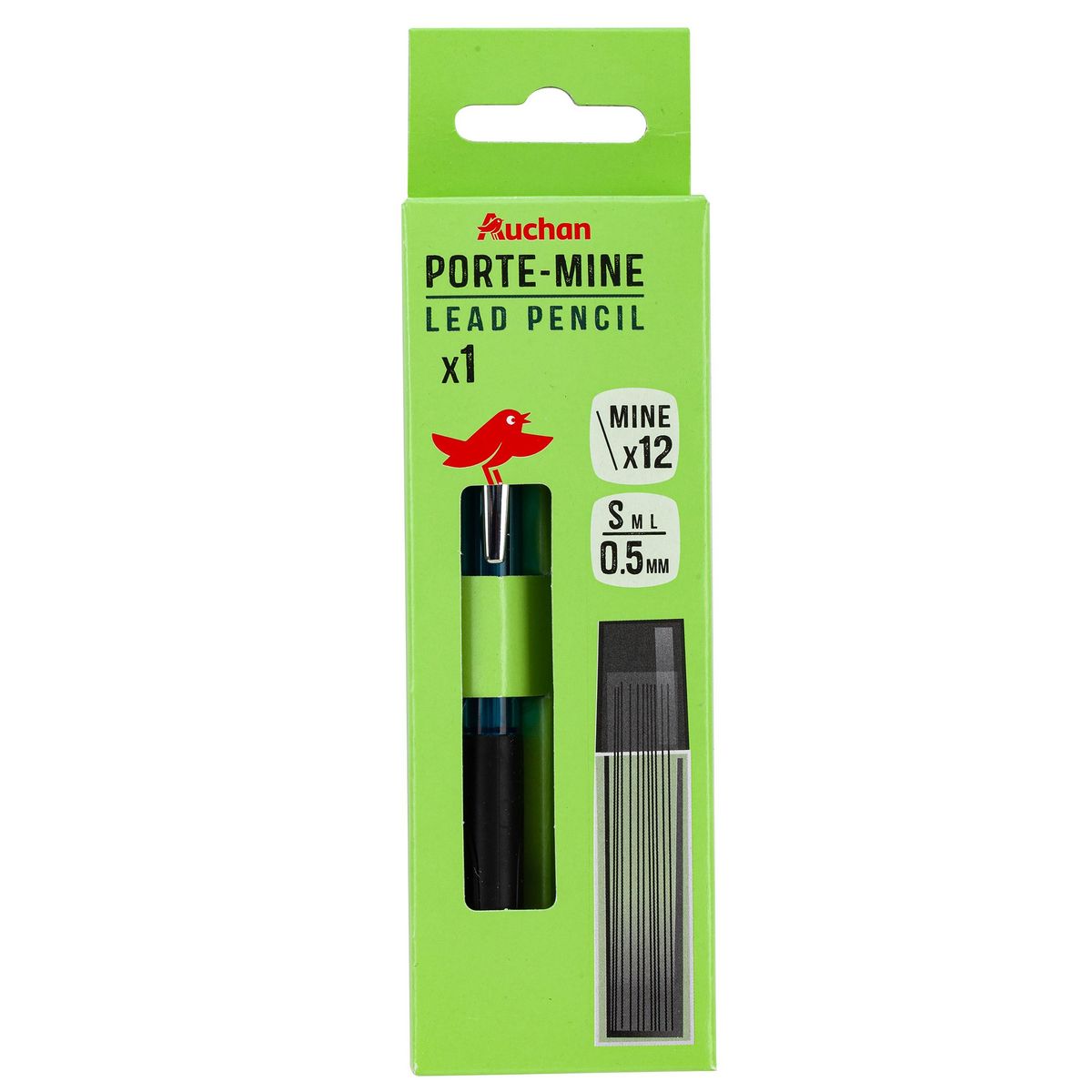 AUCHAN Lot de 1 porte-mine 0.5mm + 12 mines bleu foncé
