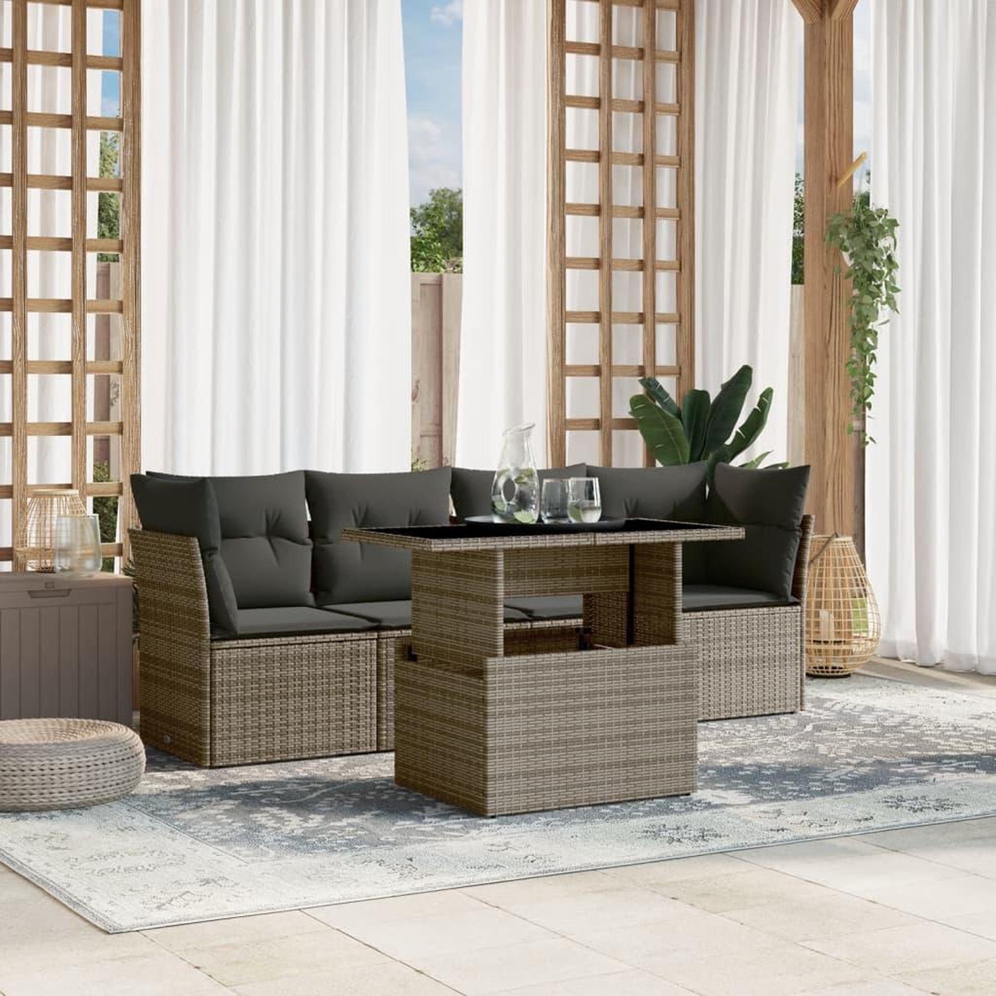 VIDAXL Salon de jardin 5 pcs avec coussins gris resine tressee