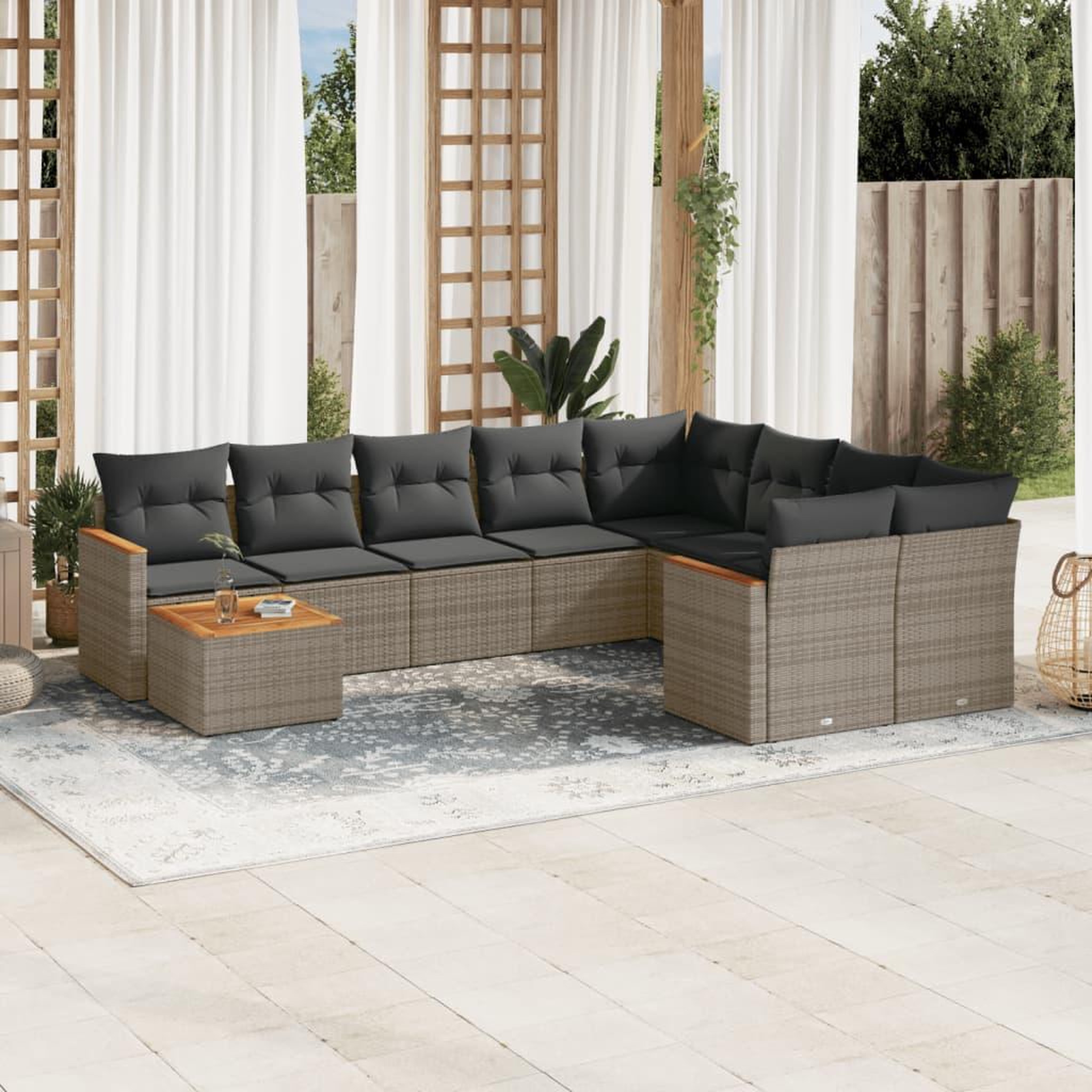 VIDAXL Salon de jardin avec coussins 10 pcs gris resine tressee