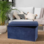 Voir la diapositive 2 : TOILINUX Banc de rangement pliable Kube en velours - Bleu