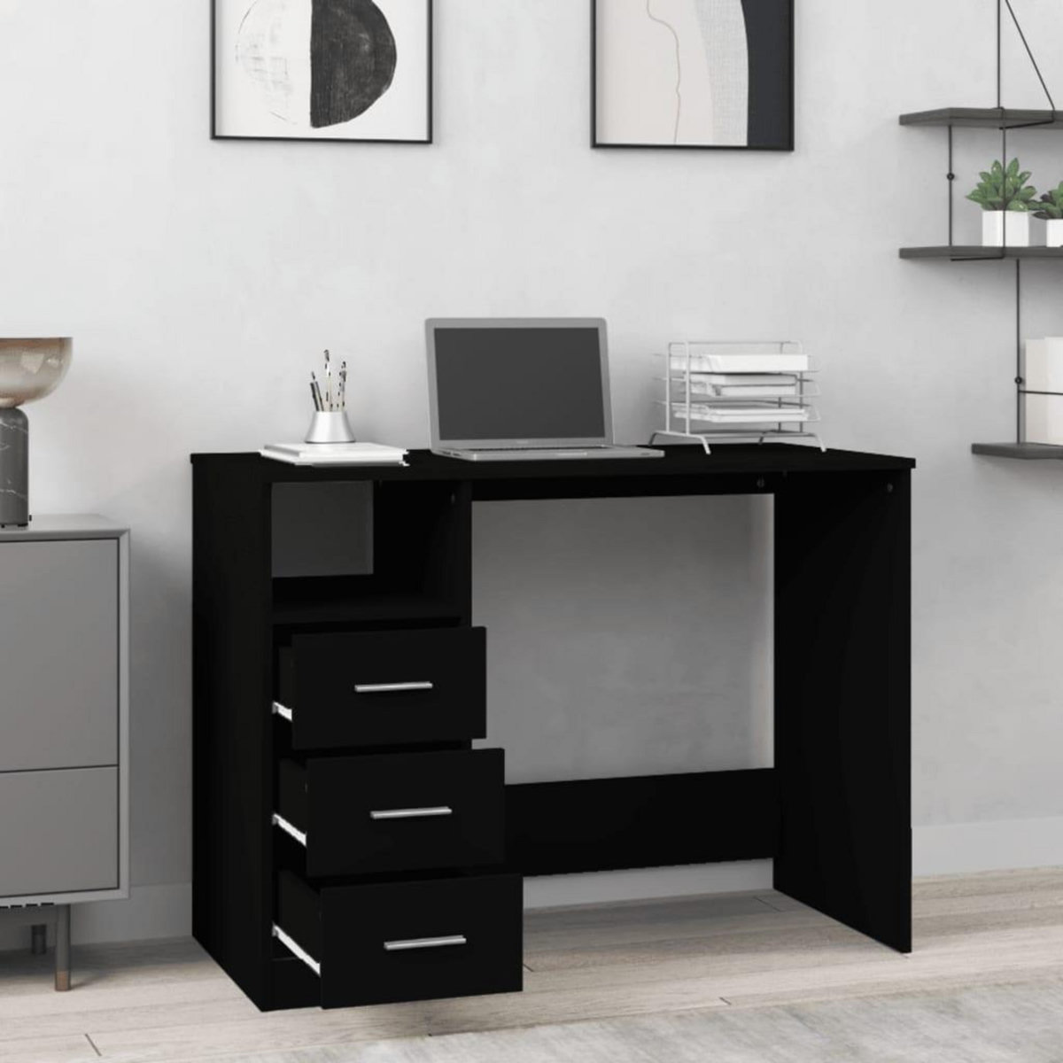 VIDAXL Bureau avec tiroirs Noir 102x50x76 cm Bois d'ingenierie