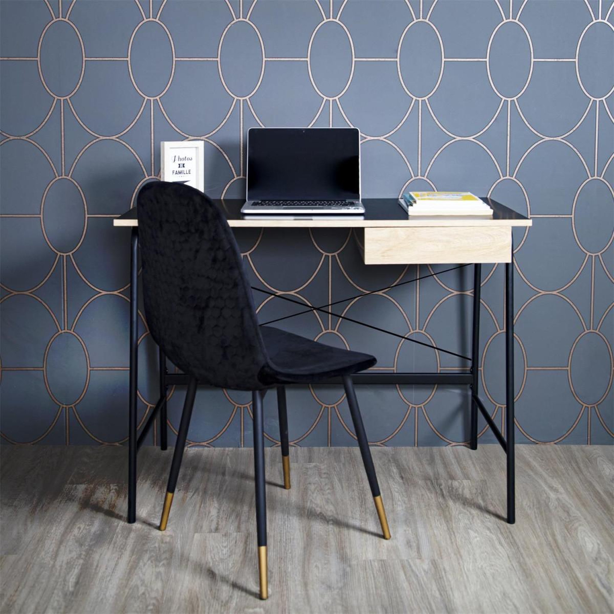 Voir la diapositive 5 : The Home Deco Factory Bureau industriel en bois et métal - l.100 x h.75 cm - noir