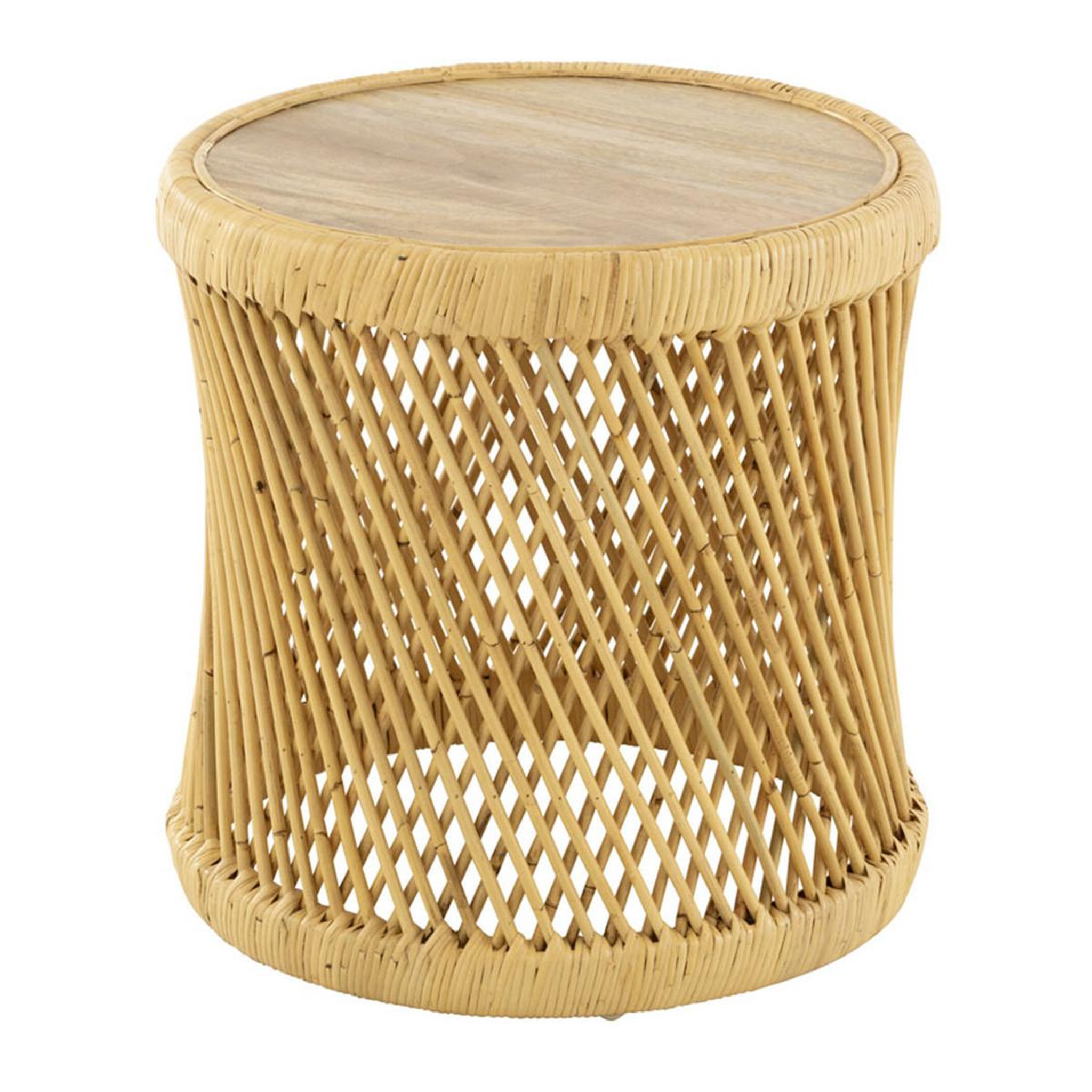 J-LINE Table d'Appoint en Rotin  Cylindre  50cm Naturel