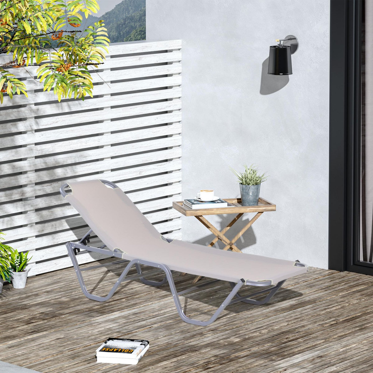 OUTSUNNY Bain de soleil transat design contemporain dossier inclinable multi-positions alu textilène crème