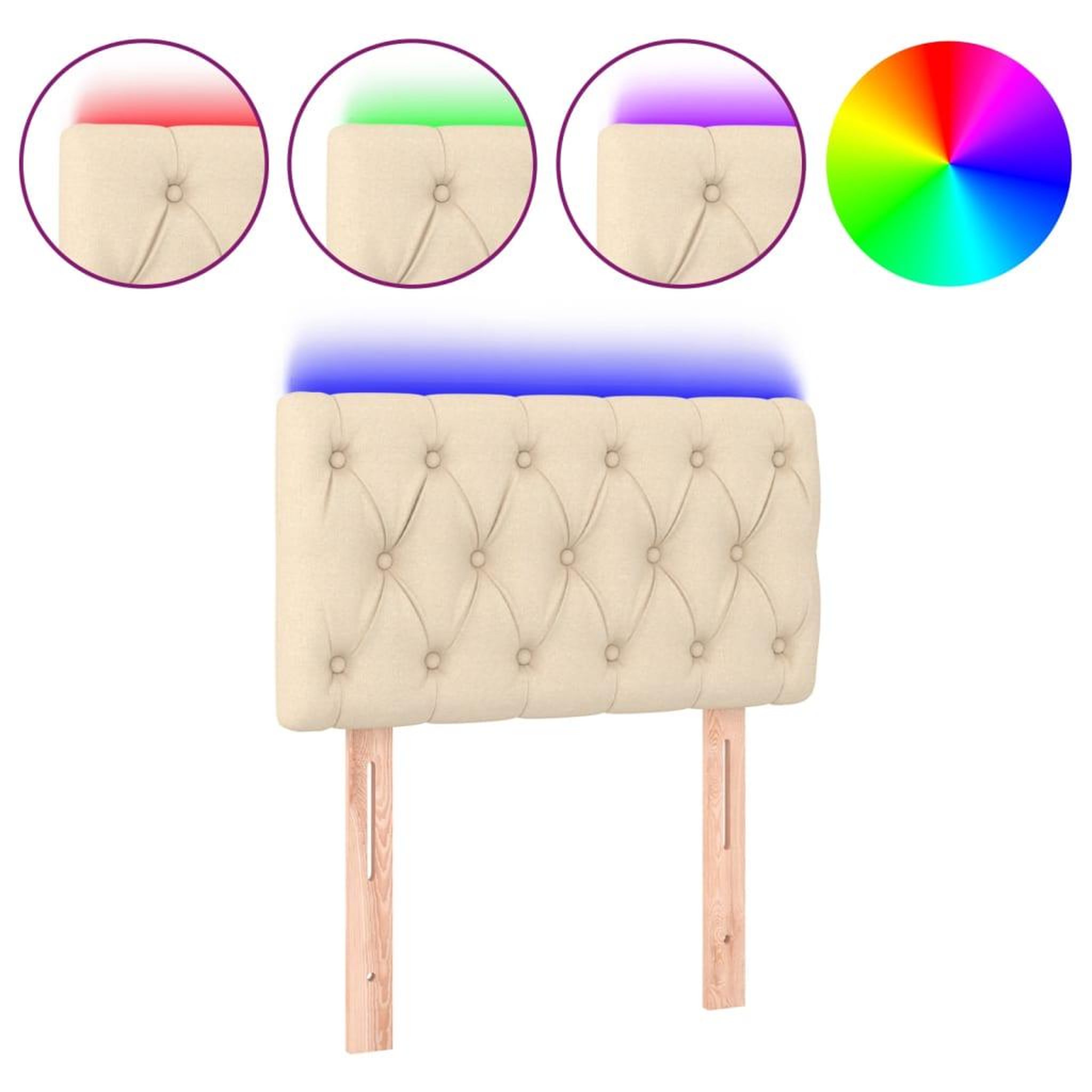 Voir la diapositive 2 : VIDAXL Tete de lit a LED Creme 80x7x78/88 cm Tissu