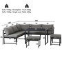 Voir la diapositive 3 : MERAX Salon de jardin 7 places en aluminium avec 1 canapé 3p, 1 canapé 2p, 2 poufs, table, coussins, gris