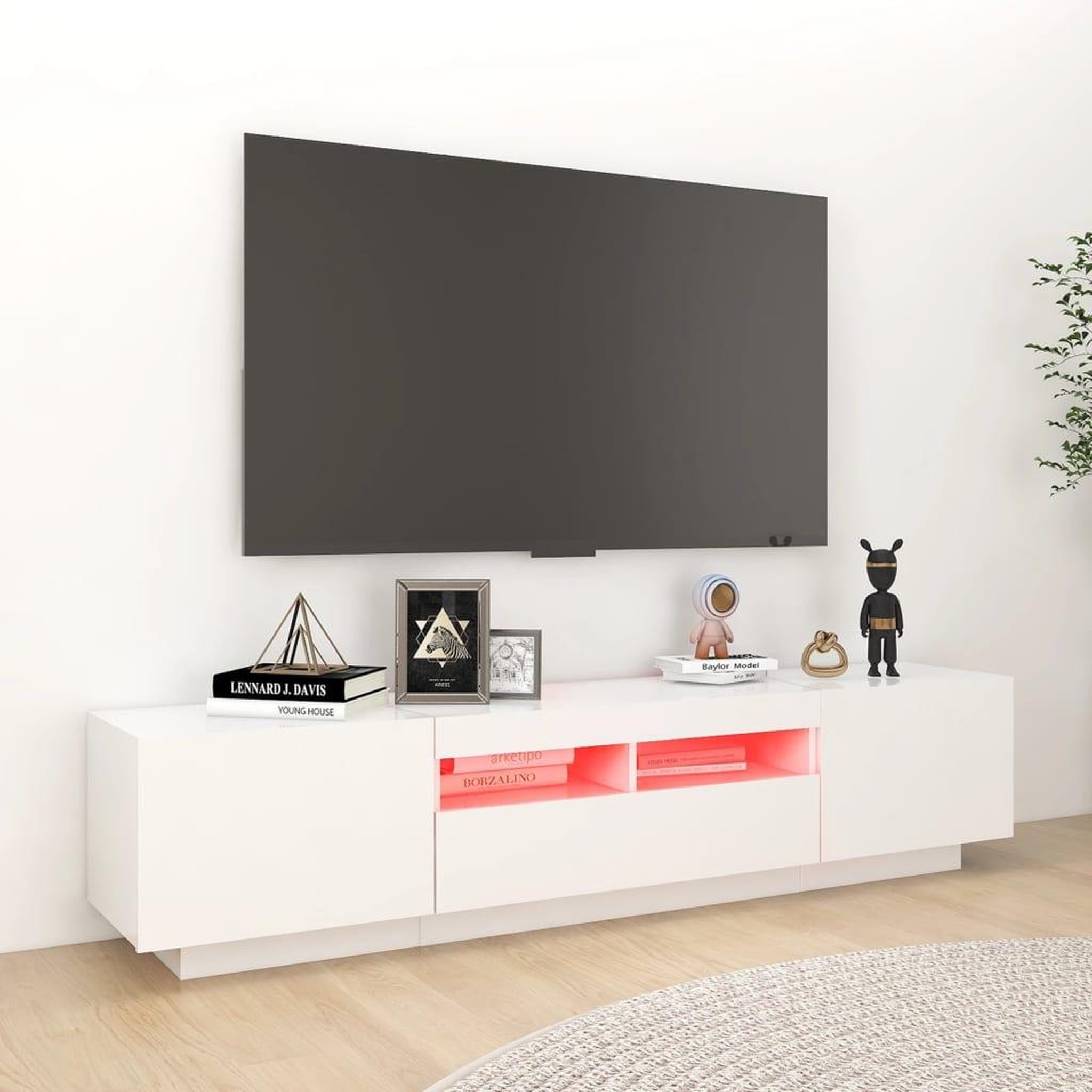 Voir la diapositive 3 : VIDAXL Meuble TV avec lumieres LED Blanc 180x35x40 cm