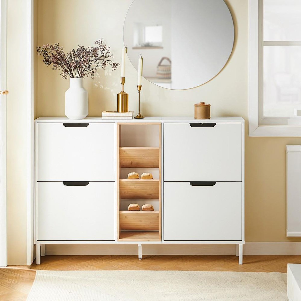 SOBUY SoBuy - Meuble À Chaussures à 4 tiroirs - Blanc - 126x47x85cm - Minimaliste - FSR183-NW