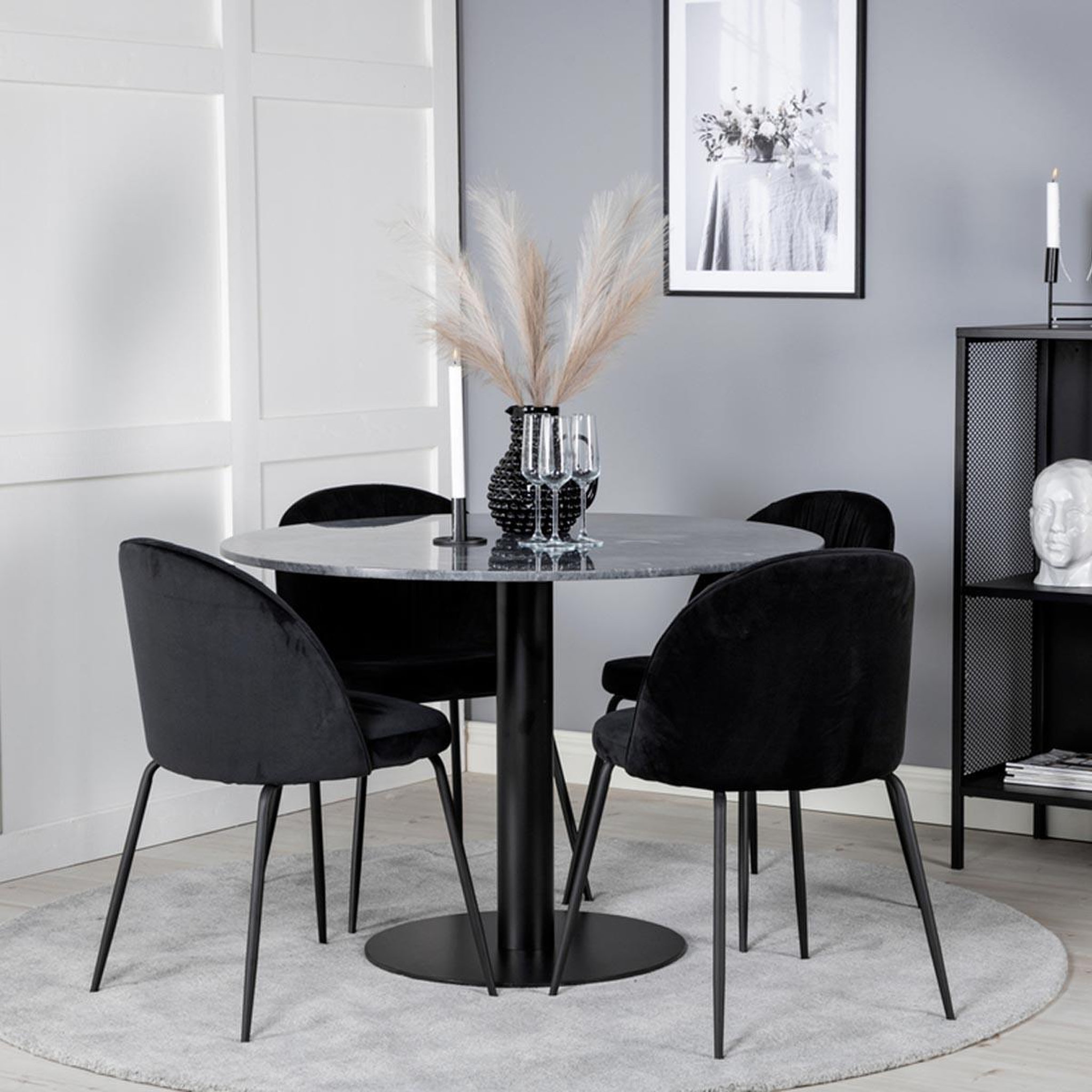 Voir la diapositive 4 : Paris Prix Ensemble table à manger & 4 chaises  estelle & wrinkles  106cm gris foncé & noir