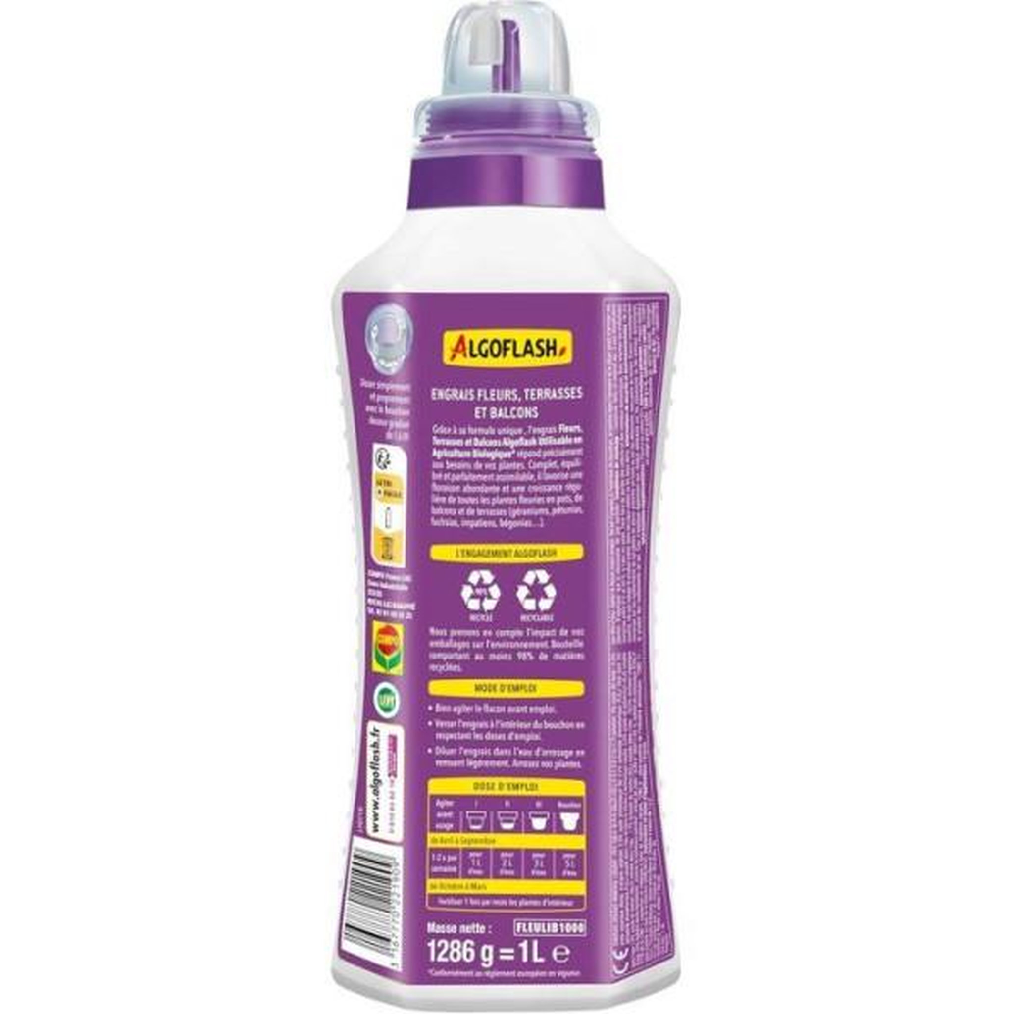 Voir la diapositive 2 : ALGOFLASH Engrais fleurs - algoflash - fleurs, terrasses & balcons - 1 l - uab
