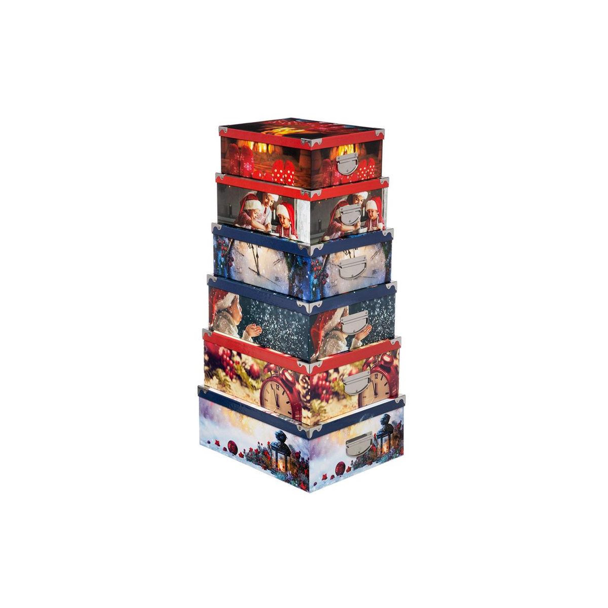 Voir la diapositive 2 : FEERIC LIGHT & CHRISTMAS 16 boîtes pour cadeaux de noël tradition - rouge et bleu