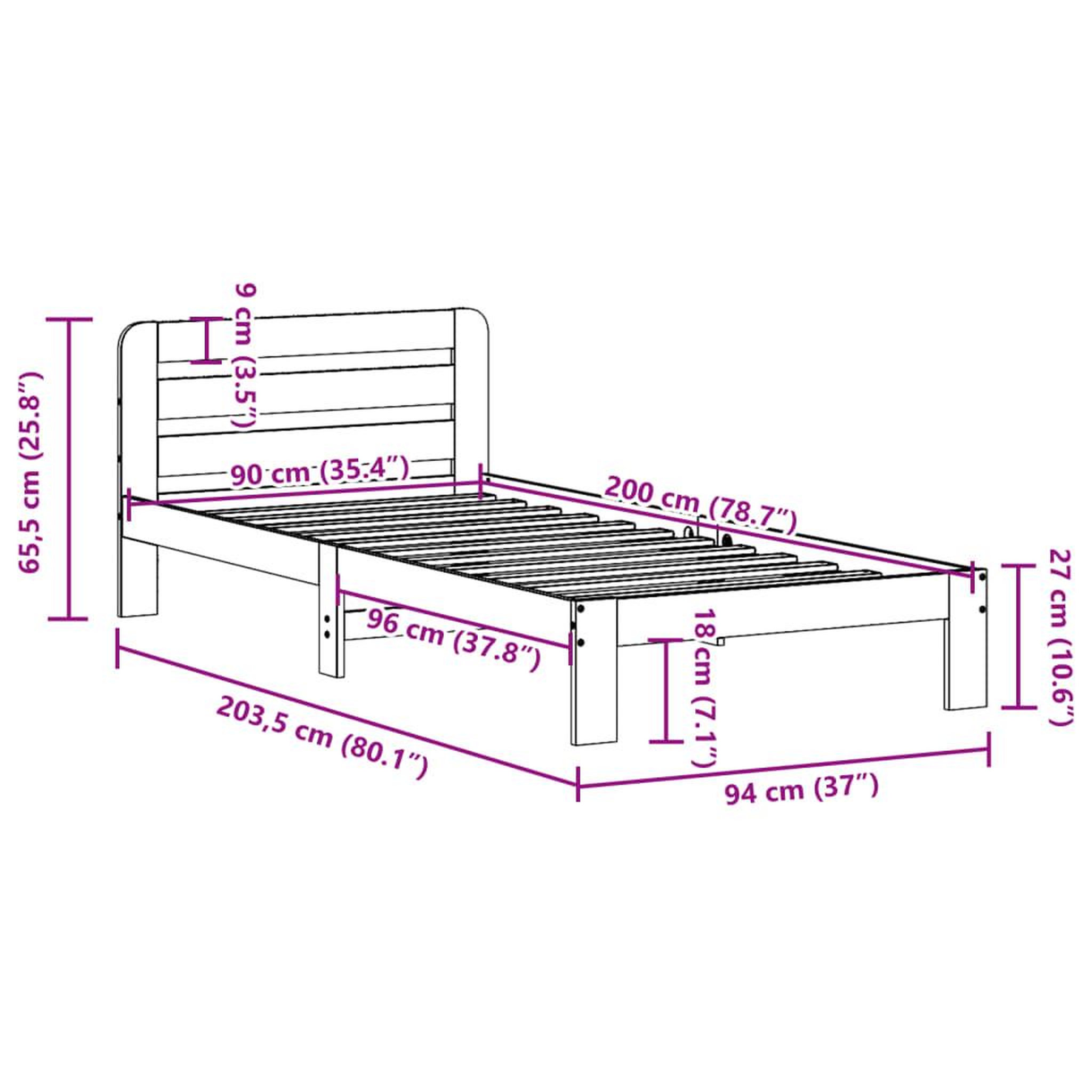 Voir la diapositive 6 : VIDAXL Cadre de lit sans matelas 90x200 cm bois de pin massif