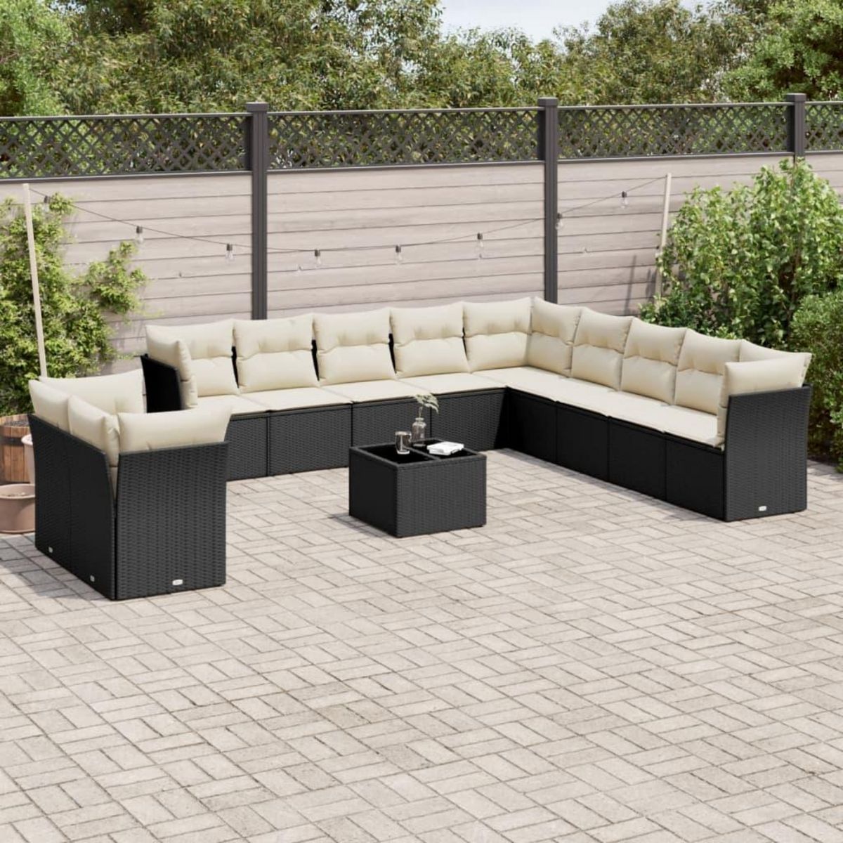 VIDAXL Salon de jardin 12 pcs avec coussins noir resine tressee