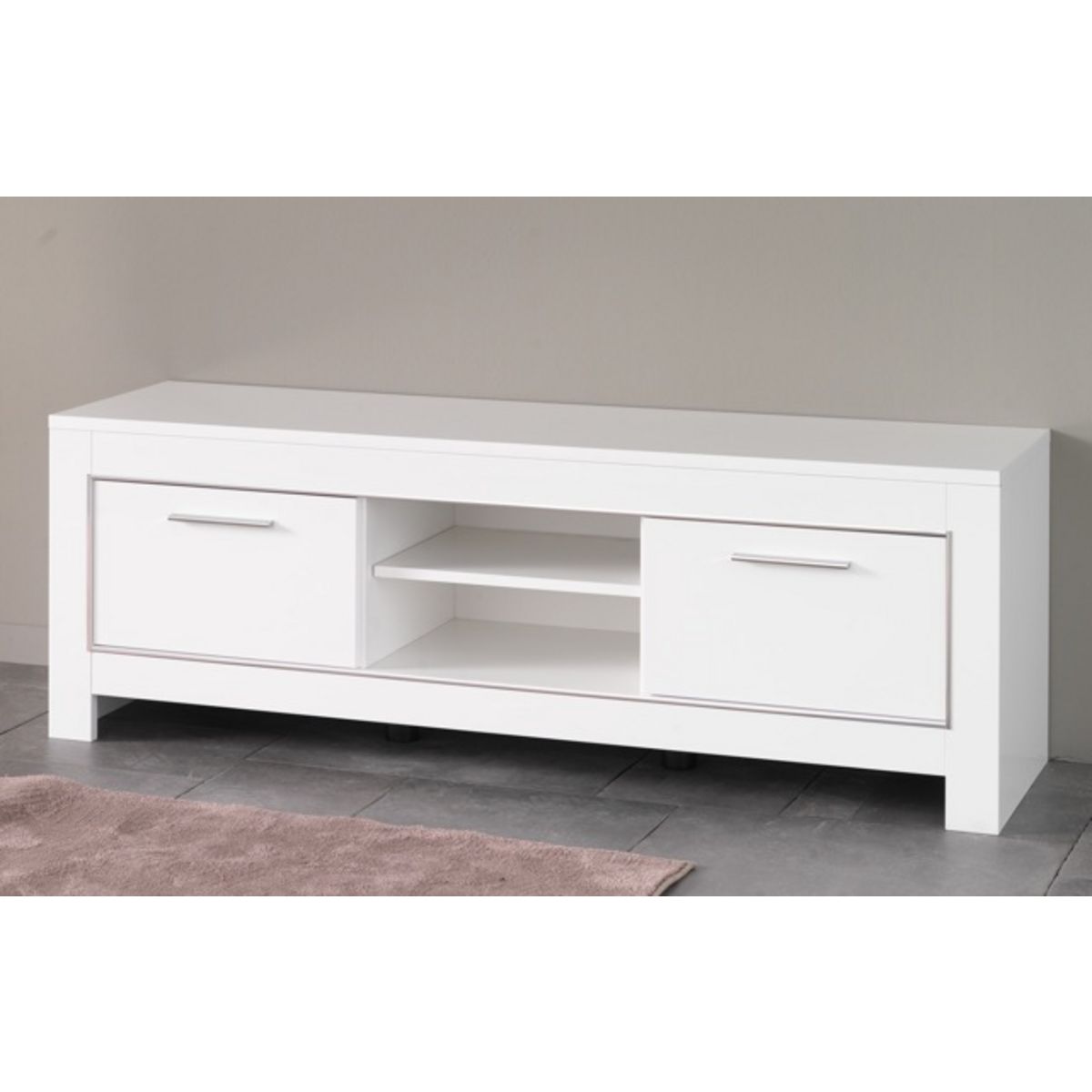 Meuble TV moderne 1 niche 2 portes laqué brillant L160 cm