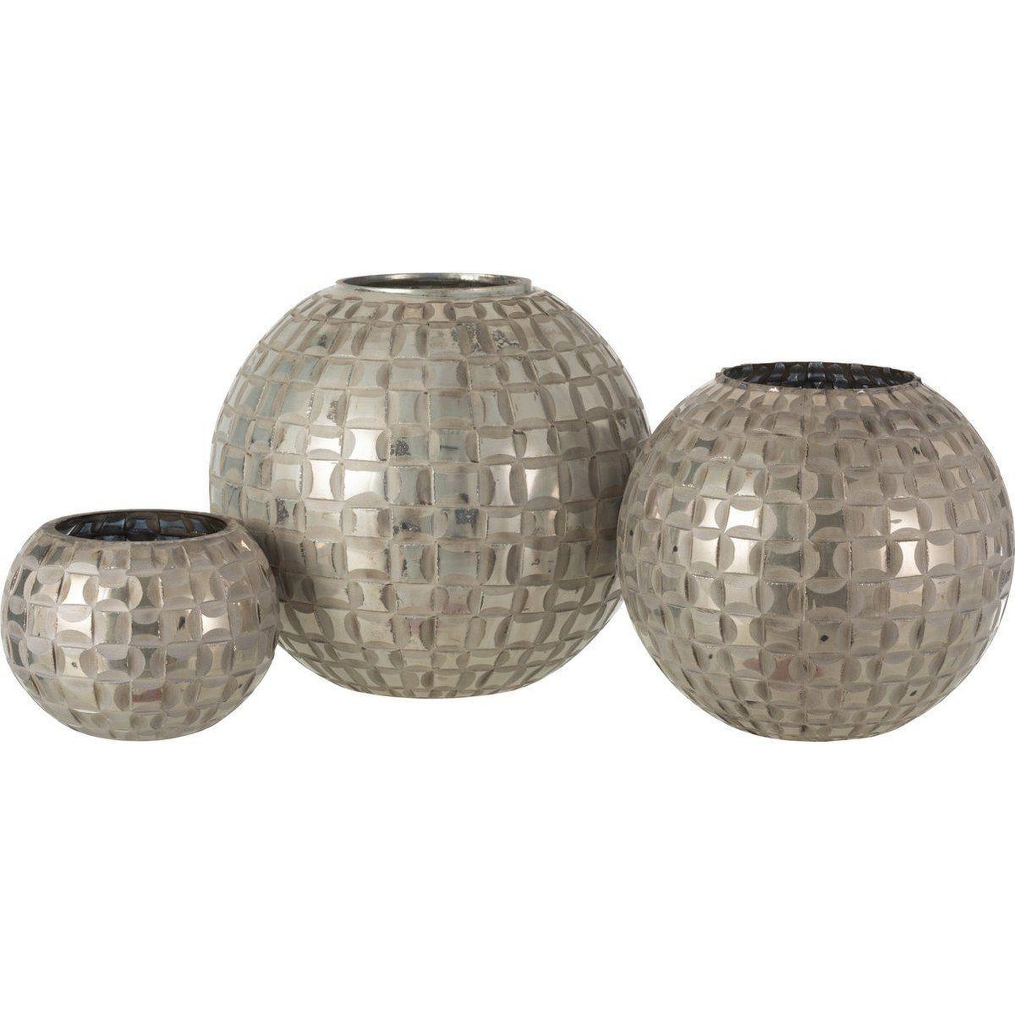 Voir la diapositive 2 : J-LINE Photophore déco en verre  alara  29cm gris