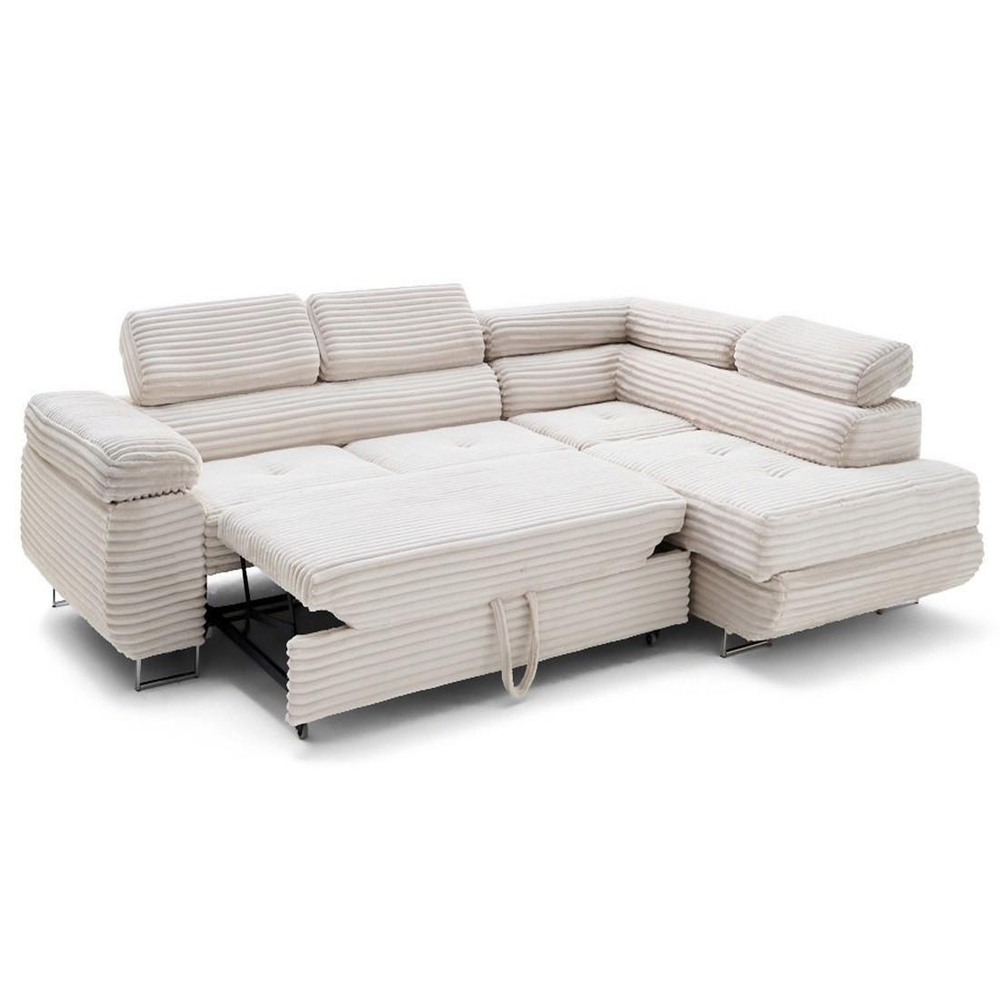 Voir la diapositive 5 : LISA DESIGN Zaria - canapé d'angle droit 5 places convertible avec coffre et têtières en velours côtelé grosses côtes