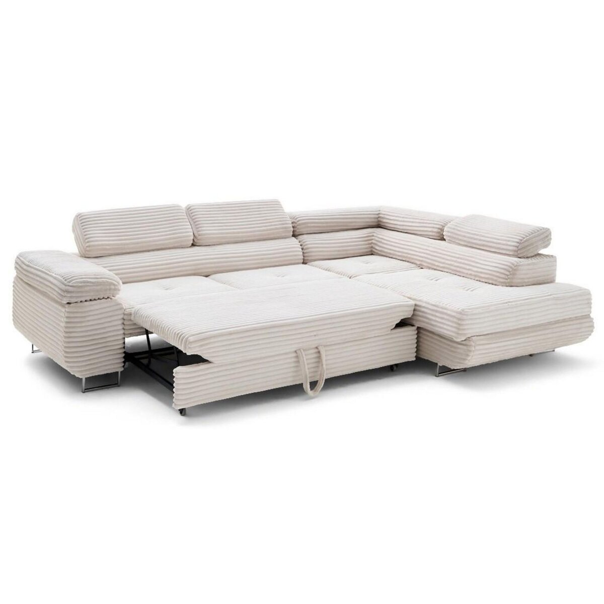 LISA DESIGN Zaria - canapé d'angle droit 5 places convertible avec coffre et têtières en velours côtelé grosses côtes