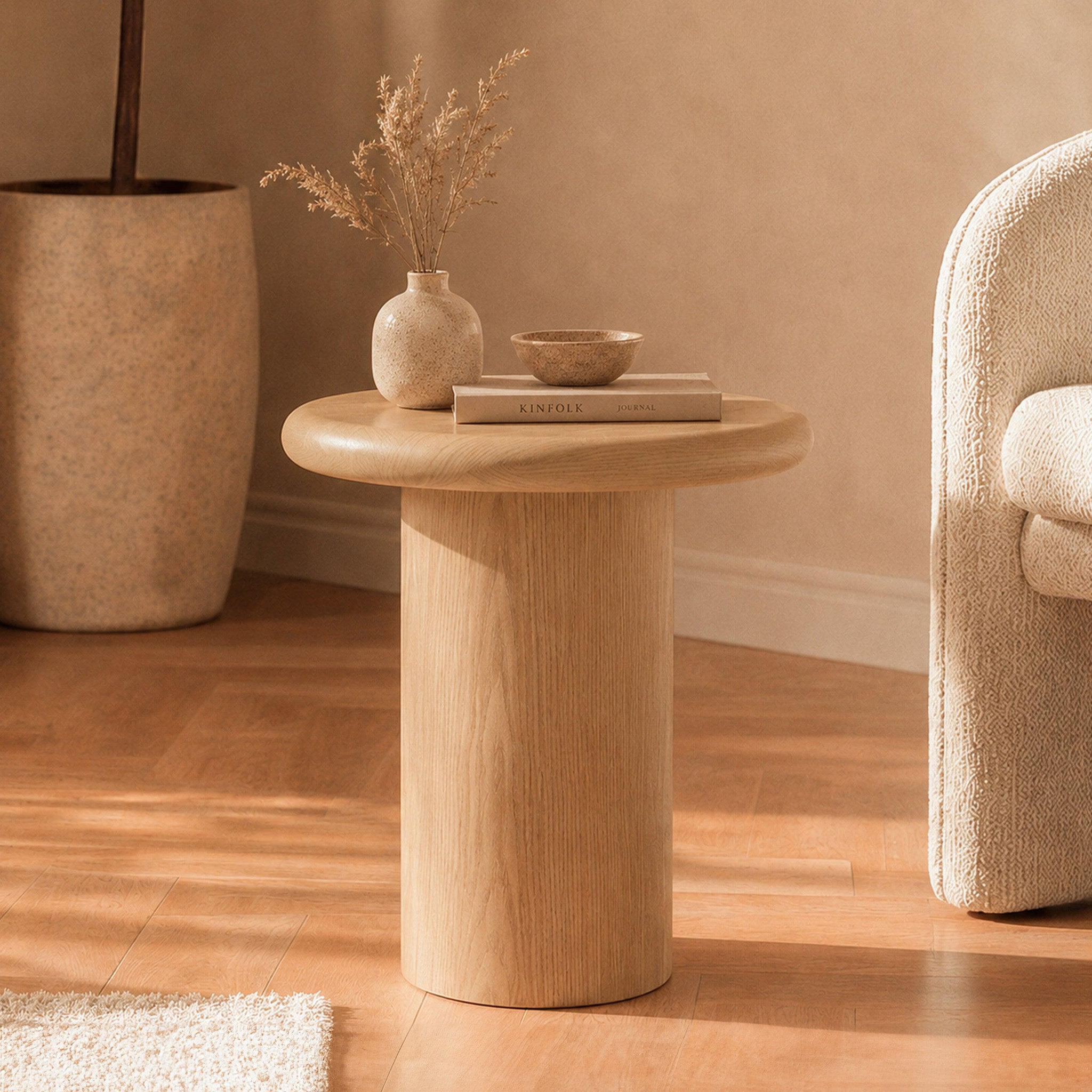 Voir la diapositive 2 : MAISON PAVANE Table d'appoint en placage chène blanc, d48,5 cm-nubia