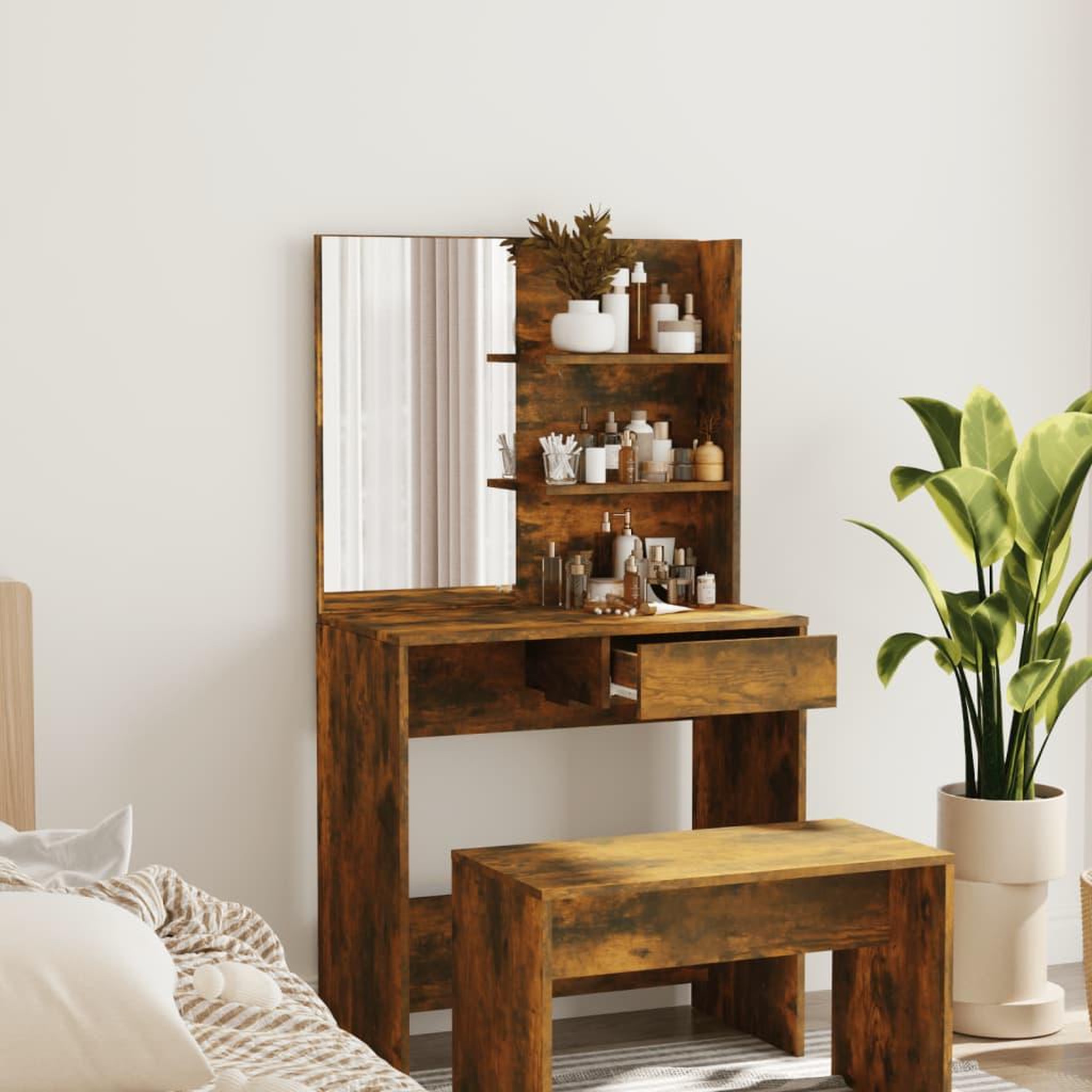VIDAXL Coiffeuse avec miroir Chene fume 74,5x40x141 cm