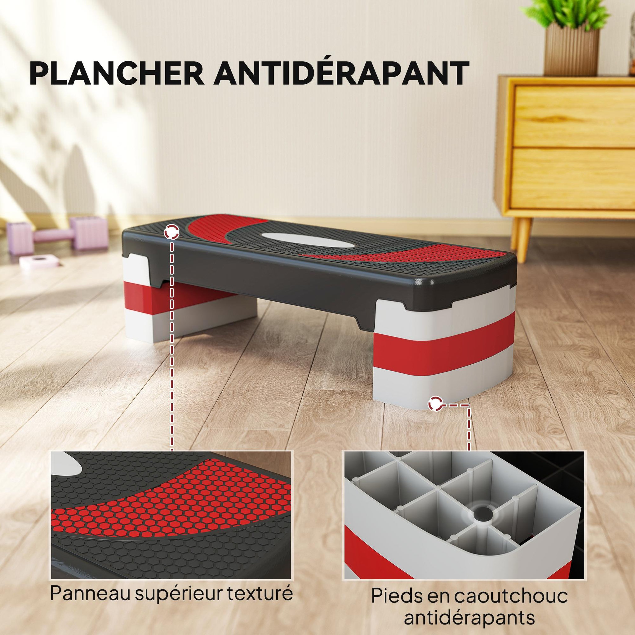 Voir la diapositive 5 : HOMCOM Stepper fitness aerobic - collaboration aosom.fr x ffhandball - hauteur reglable surface antiderapante - noir gris
