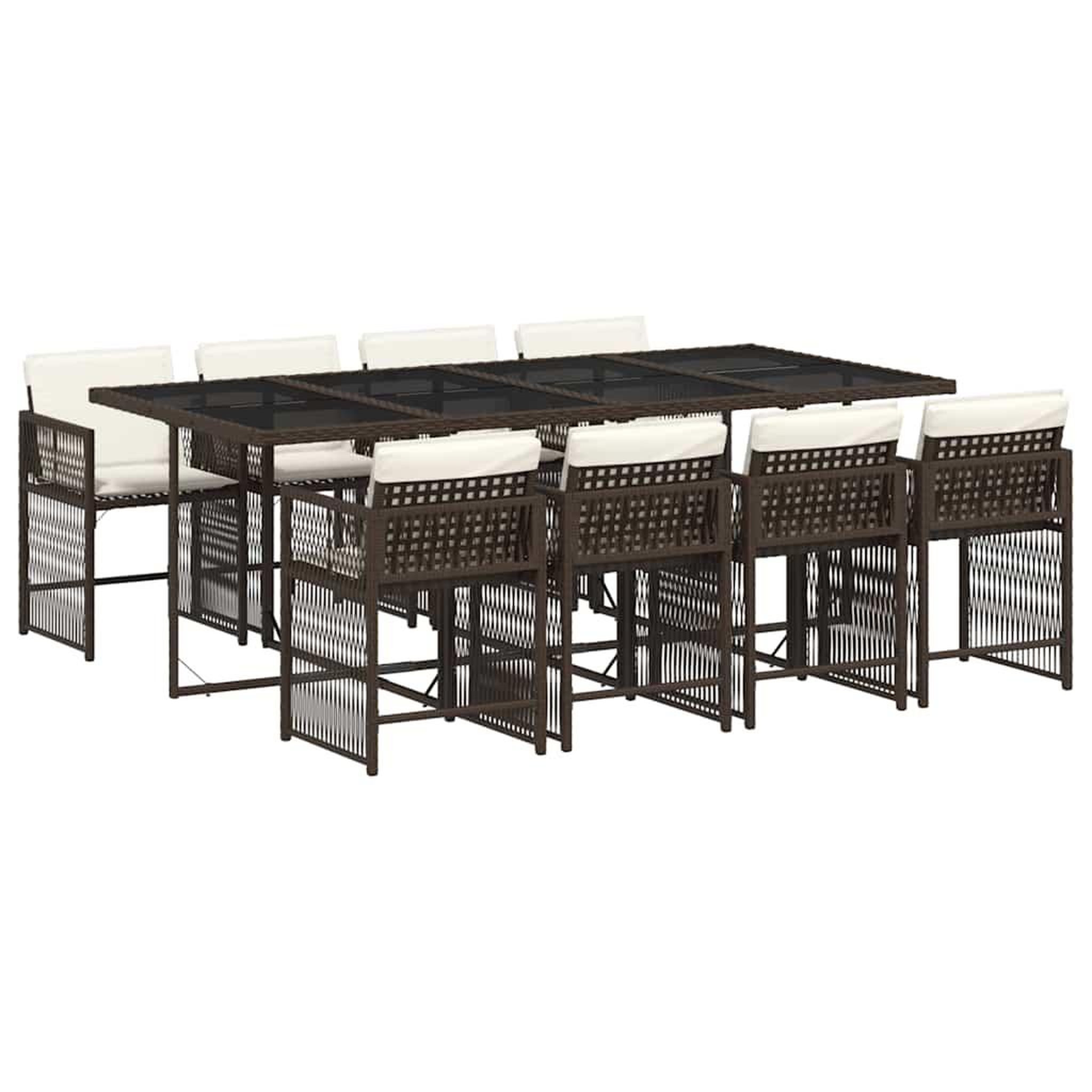 Voir la diapositive 2 : VIDAXL Ensemble a manger de jardin et coussins 9 pcs marron poly rotin