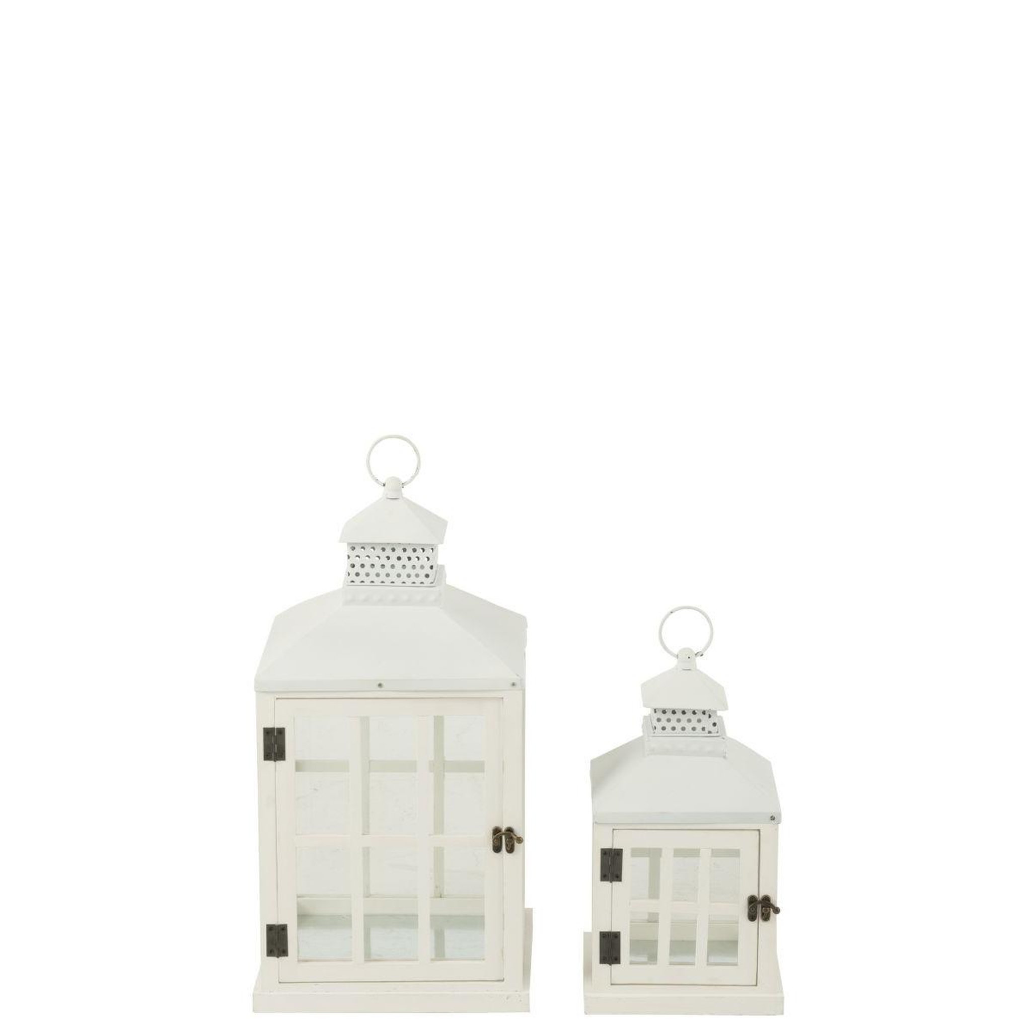 Voir la diapositive 2 : J-LINE Lot de 2 Lanternes Maisons en Bois  Cocoon  52cm Blanc