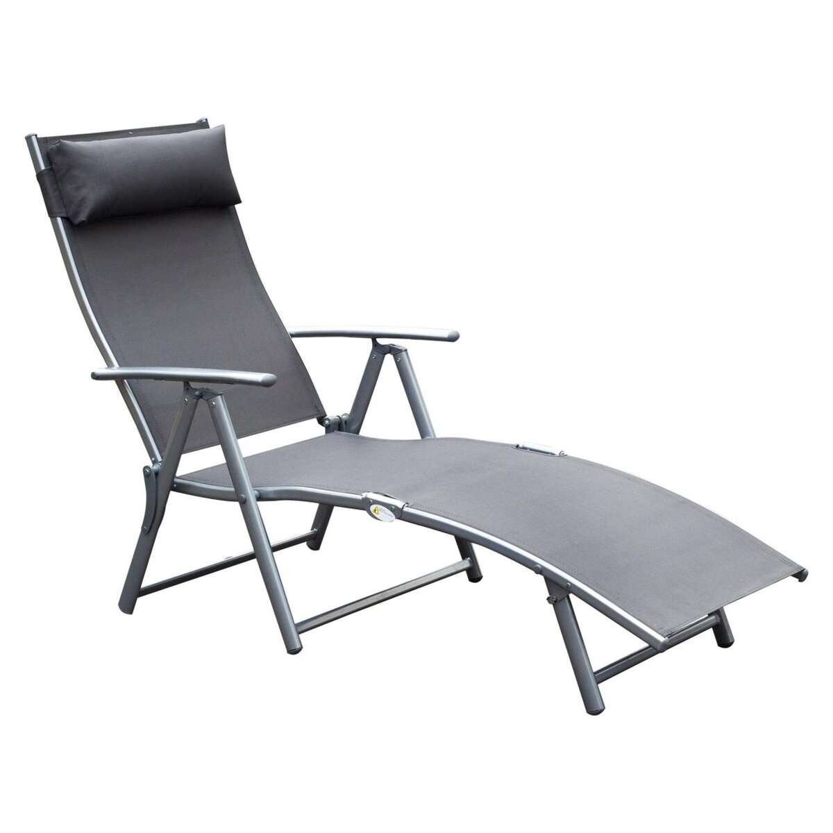 OUTSUNNY Outsunny transat chaise longue bain de soleil pliable dossier inclinable multi-positions têtière fournie 137L x 64l x 101H cm métal époxy textilène gris