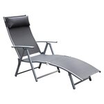 OUTSUNNY Outsunny transat chaise longue bain de soleil pliable dossier inclinable multi-positions têtière fournie 137L x 64l x 101H cm métal époxy textilène gris