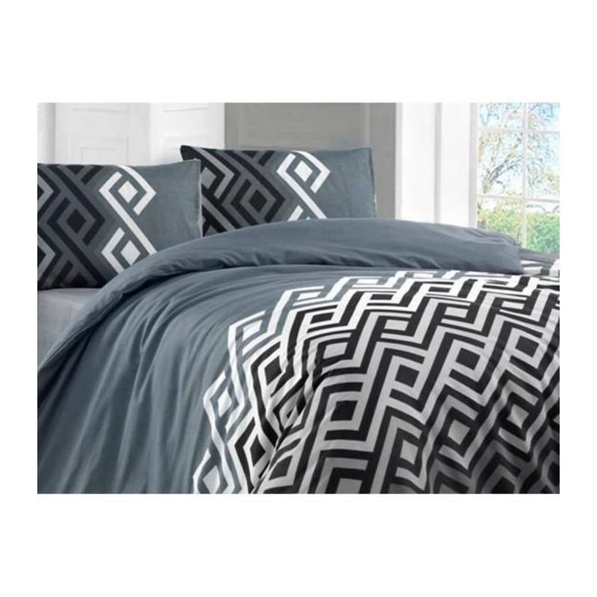 GENERIQUE Parure de lit - 1 housse de couette 220 x 240 cm + 2 taies d'oreiller 60 x 60 cm - 65% coton, 35% polyester - Gris